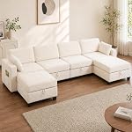 Real Relax 99.6'' Oversized Sectional Sofa, Modular 3 Seater L Shaped Comfy Cloud Couch with Storage Movable Ottoman and Thick Cushion for Apartment Living Room Bedroom, Beige, Chenille