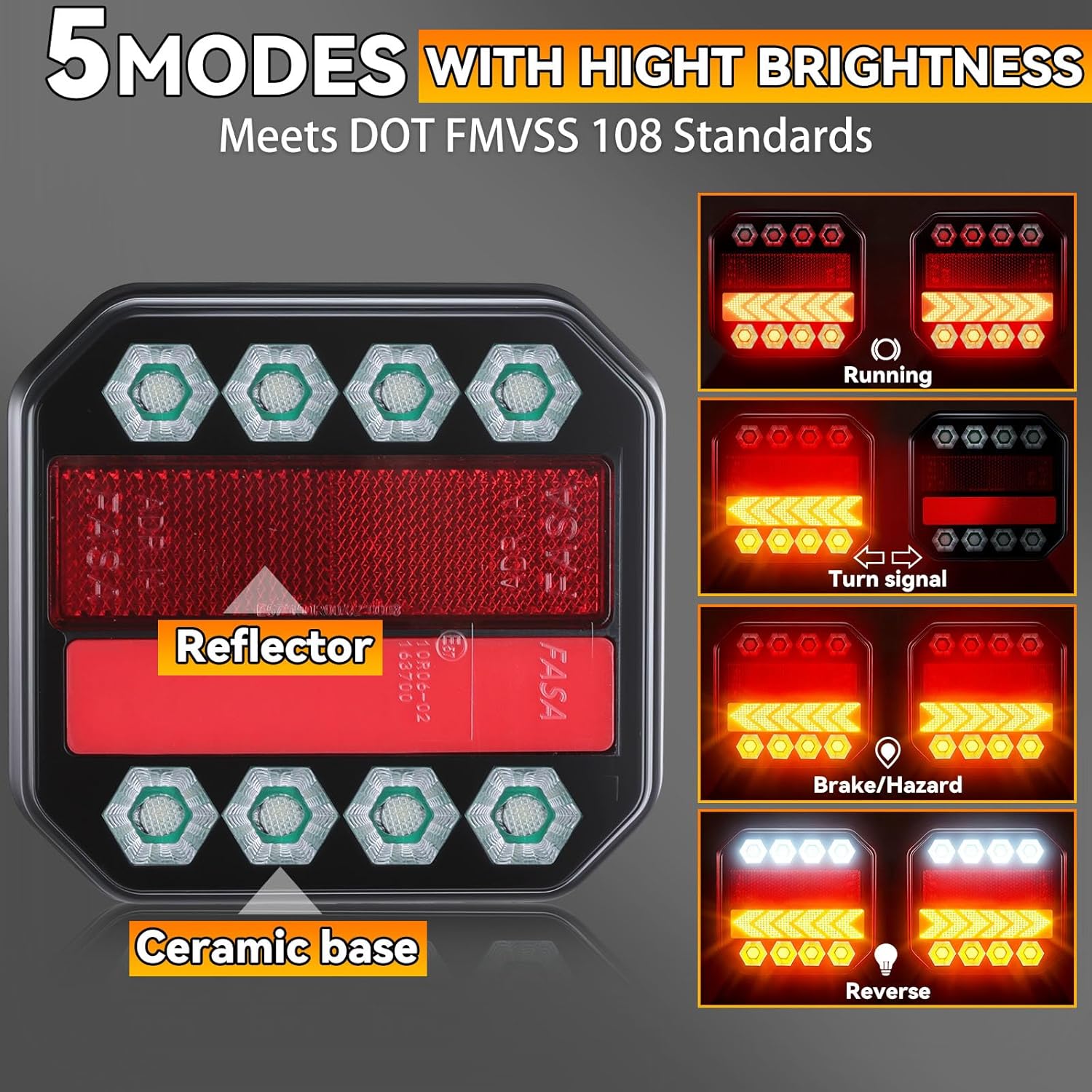 Wireless Trailer Lights Magnetic, Rechargeable LED Tow Lights with Turn Signal Brake Running Stop, 10-Hour Battery Life, Wireless Tail Lights for Trailers, Trucks, Boats, RVs, IP65 Waterproof