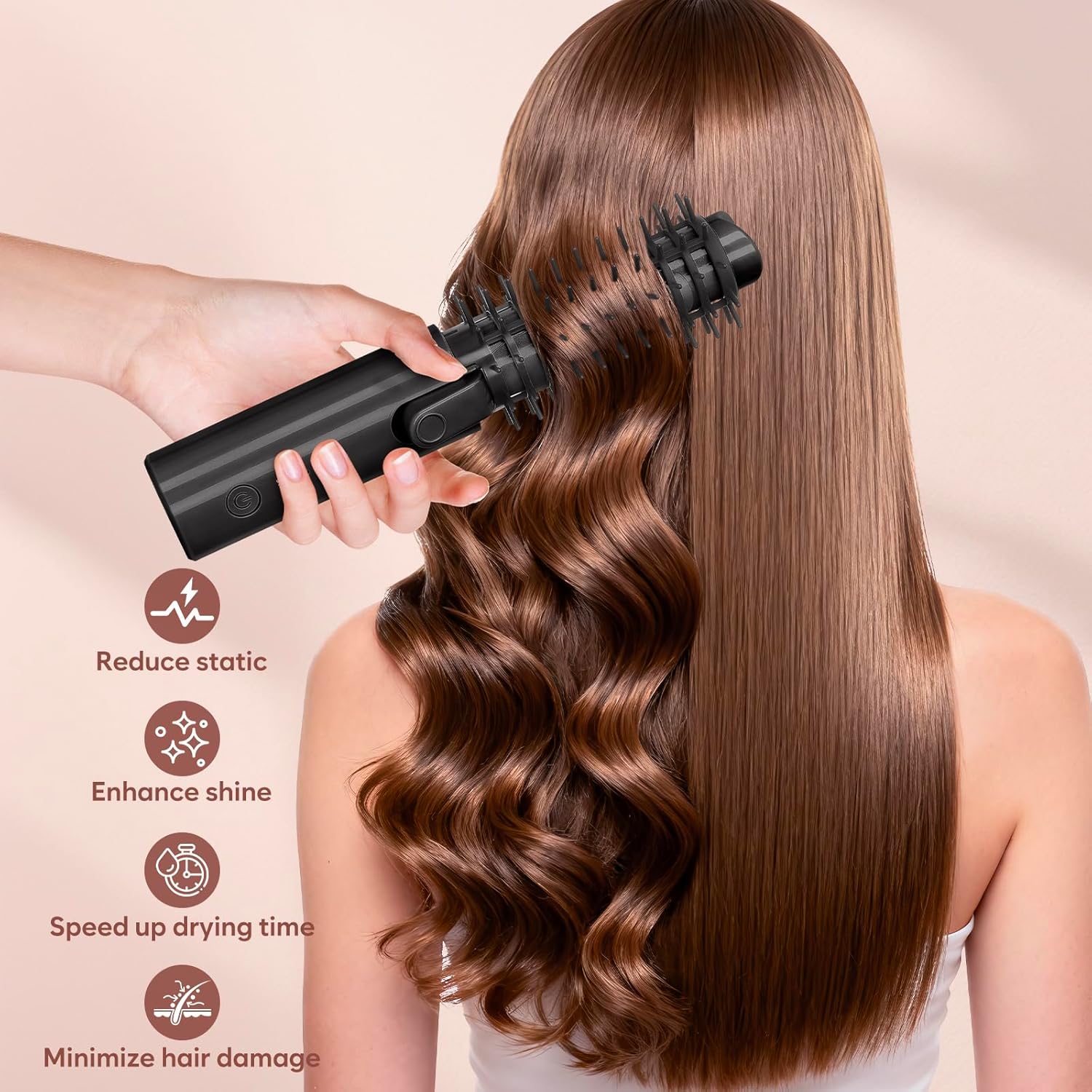 Cordless Curling Iron Brush with 10 Billion Negative Ions-3-in-1 Thermal Brush for Straight, Curly & Voluminous Styles-1.25 Inch Hair Wand for Long & Short Hair, Perfect for Travel (Black)