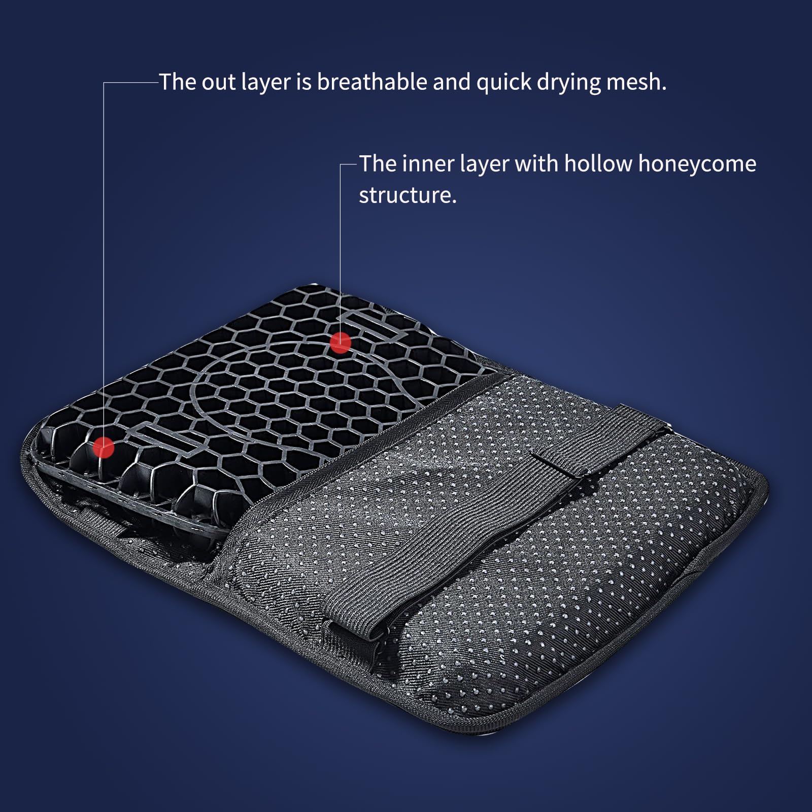 Coussin de siège en gel moto,coussin de siège disponible les passagers avant/arrière,structure en nid d'abeille,respirant,antidérapant,absorption des chocs,adapté une Noir Taille Unique