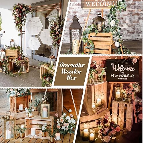 Miniatura 6 de Soaoo 5 cajas decorativas de madera para anidar para exhibición de almacenamiento, 5 tamaños, cajas de almacenamiento decorativas de madera rústica