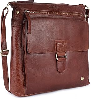 LEDERBUCK Shirley Large Soft Real Leather Crossbody handbag-Triple Zip Premium Sling Crossover Shoulder Bag for Women (Cognac)