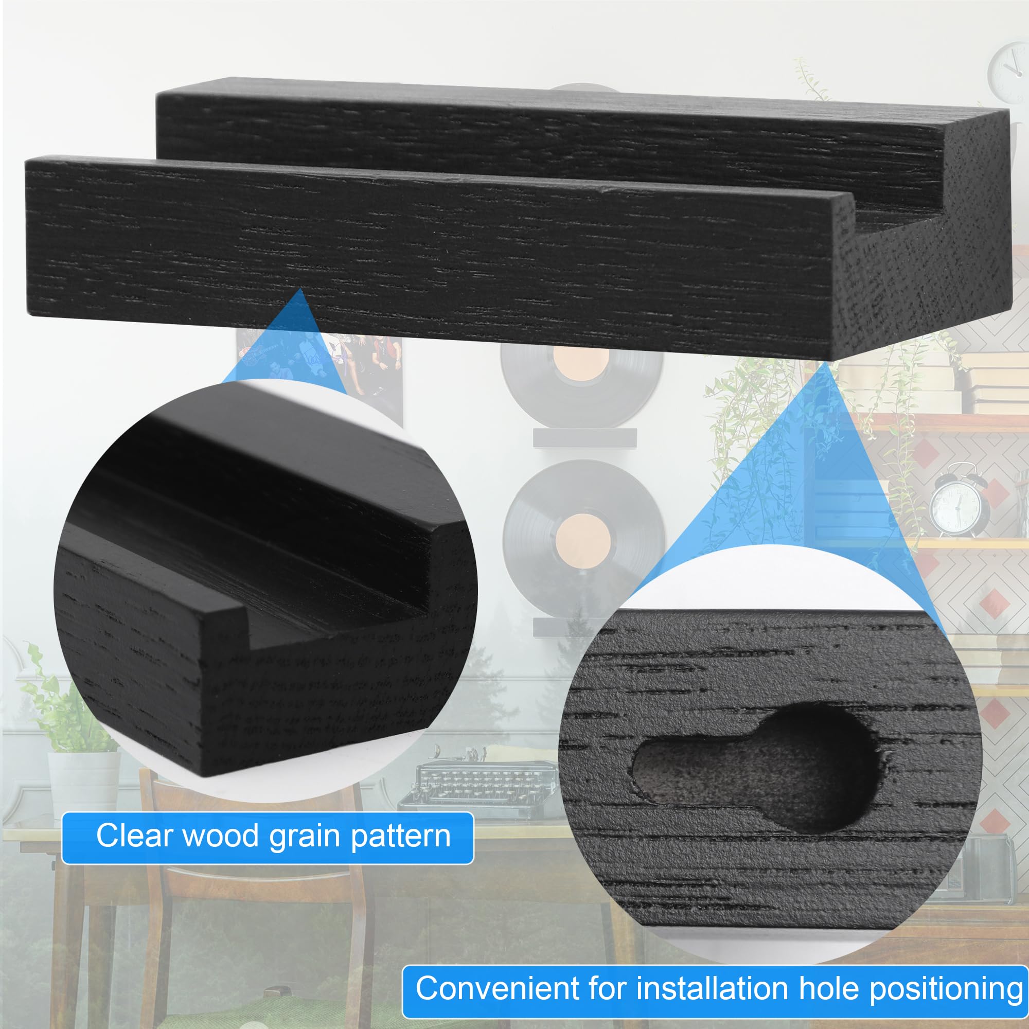 MITREL Mensola da Parete in Legno Massello di Rovere, Supporto per Dischi da Esposizione per LP, Ripiani Galleggianti(Nero Rustico, Set di 6)