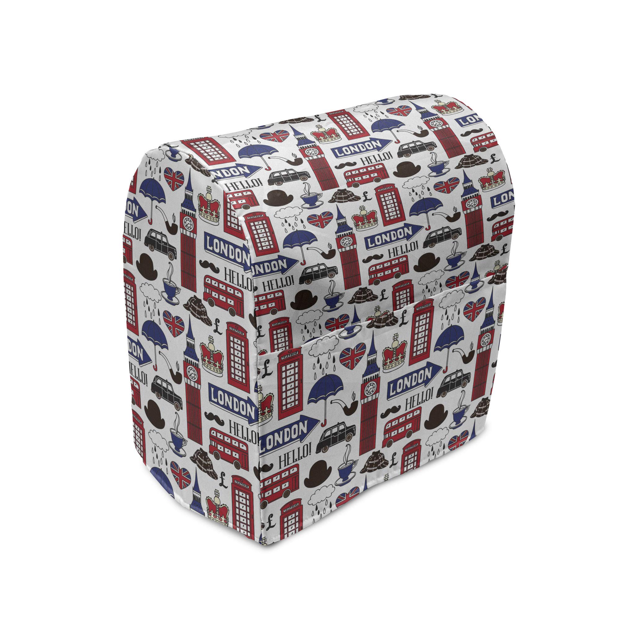 Ambesonne London Stand Mixer Cover, Famous English City Popular Landmarks and UK Tourism Travel Destination, Kitchen Appliance Organizer Bag Cover with a Pocket, 6-8 Quarts, Multicolor