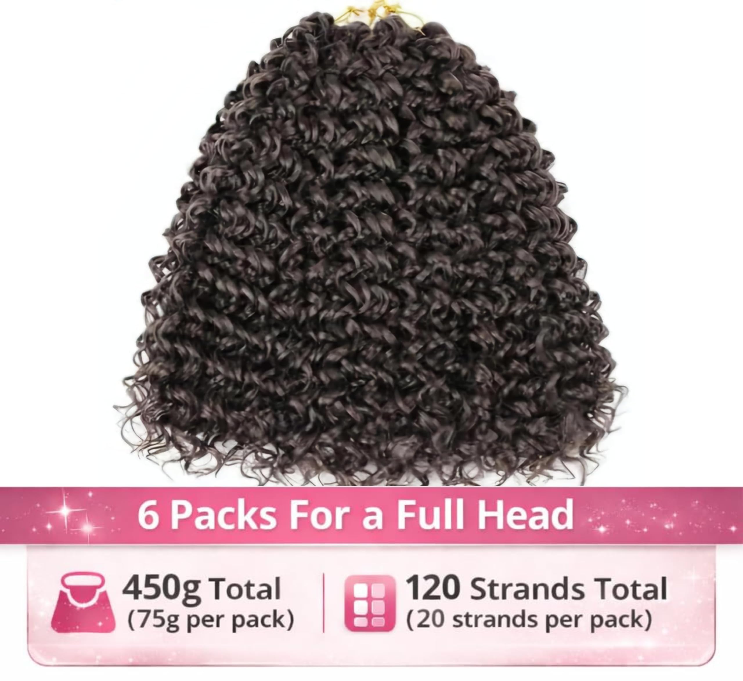 PRE LOOPED Gogo Curl Hair - Crochet Braid - extensiones de pelo para trenzas crochet de aspecto natural KANEKALON premium - 120 mechones 450 gr + 3 accesorios de regalo (#4, 18"45cm)