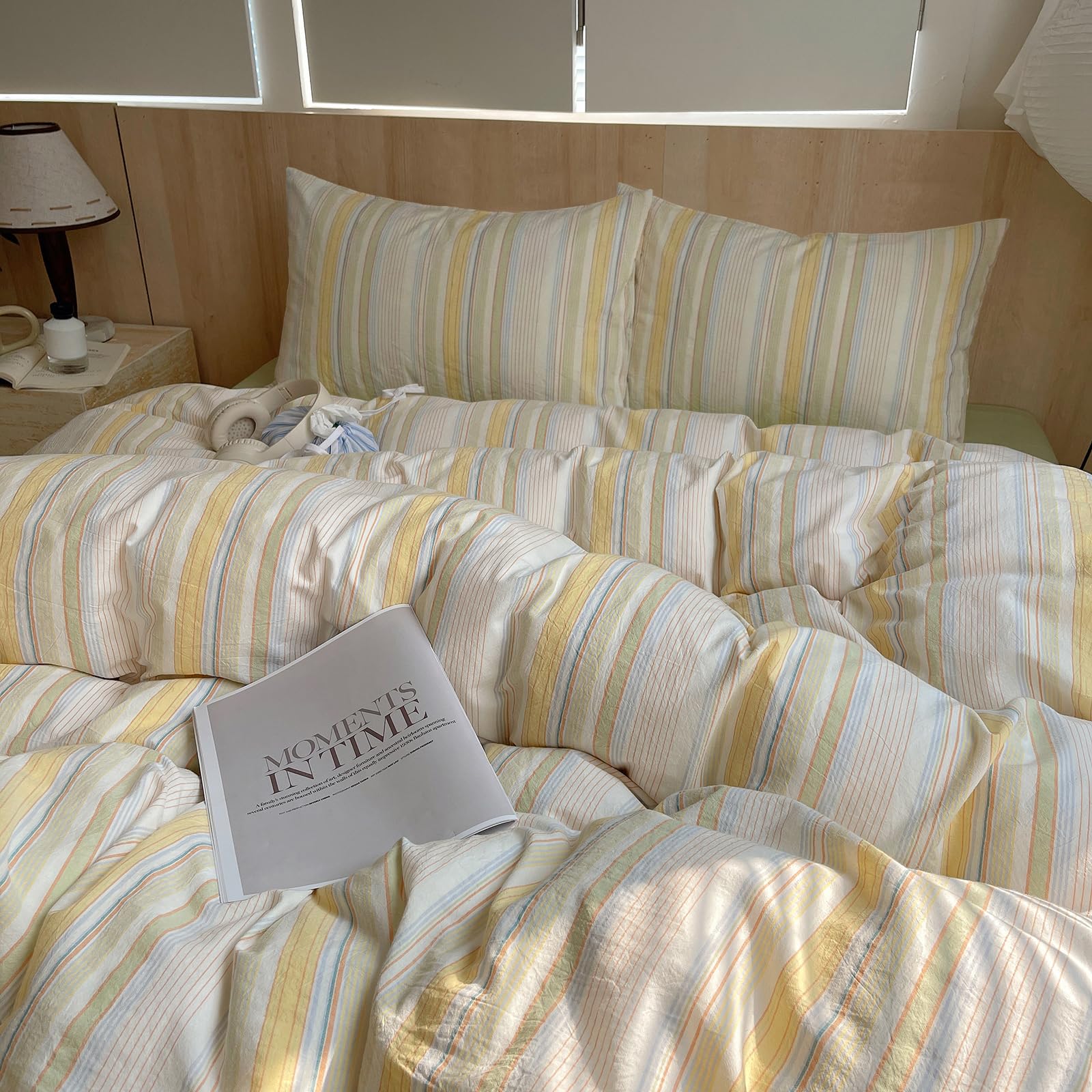 LifeTB Washed Cotton Striped Duvet Cover Set King