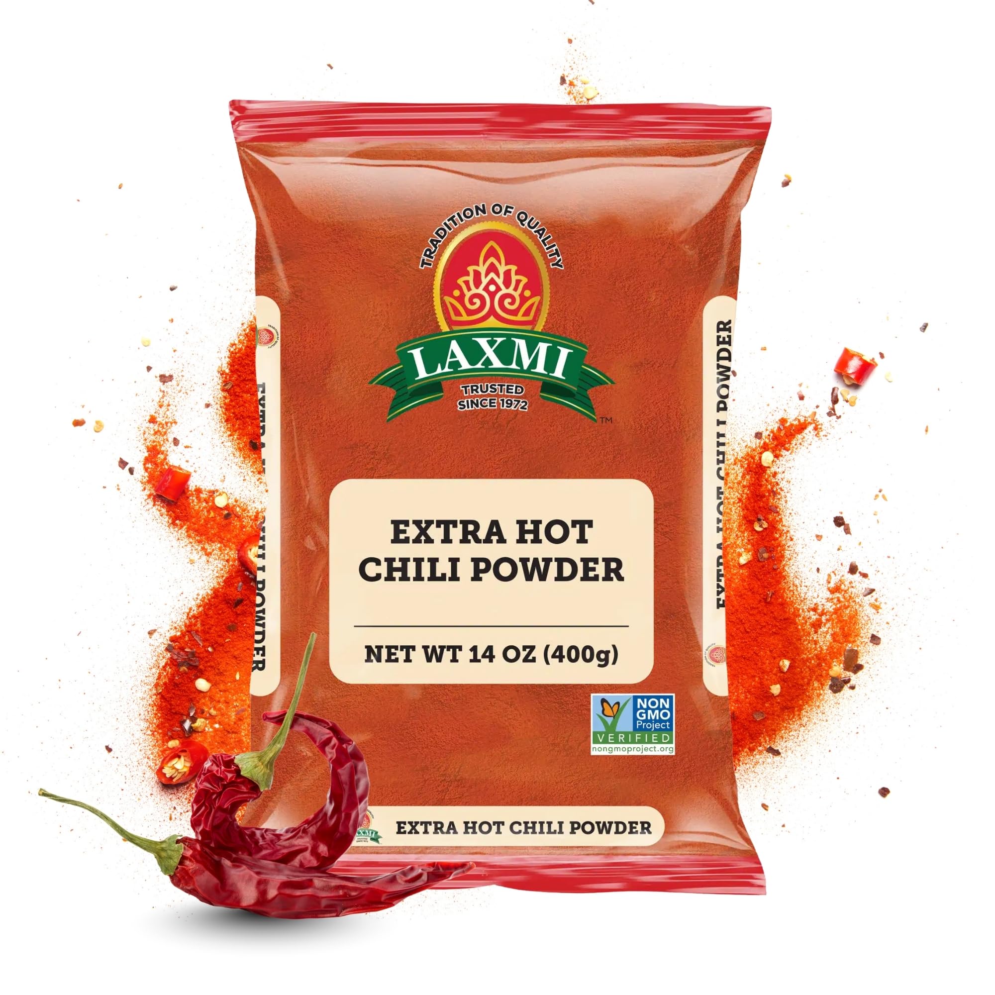 LAXMI Kashmiri Xtra Hot Chili Powder - Authentic Indian Red Chili Seasoning - NON-GMO - 7 oz Cooking Spice