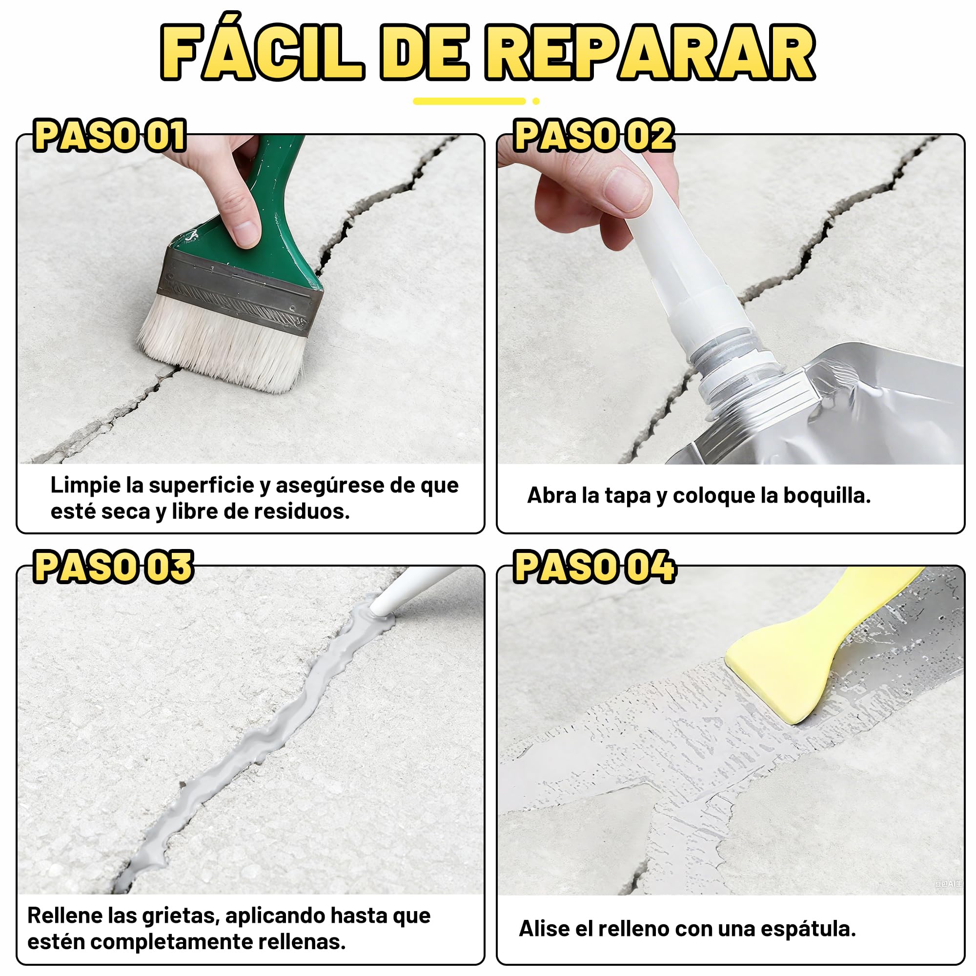 Relleno para grietas en hormigón 3.6kg, sellador impermeable para reparación de losas de hormigón en entradas de vehículos, pasillos, patios, juntas, sellador de secado rápido para exteriores - Gris