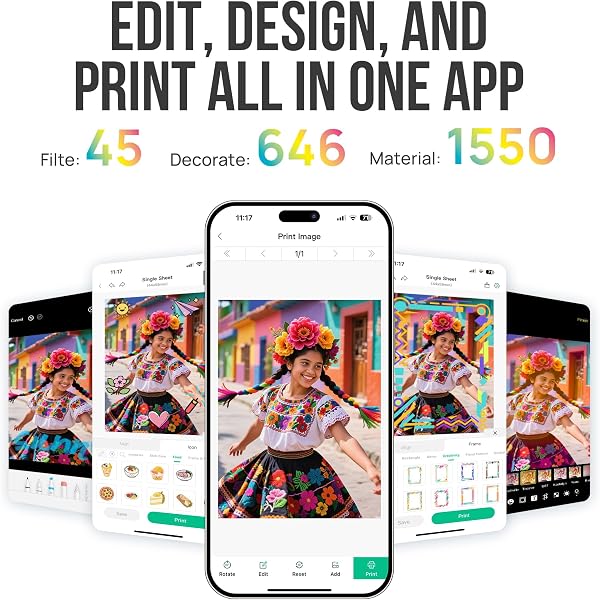 Nelko Nelko Photo Printer, PP01 Color Portable Mini Photo Printer, Instant Smartphone Inkjet Sticker Printer, Sticky-Back Photos, for iOS & Android, Picture Printer for Christmas, Fun Editing App, White in use