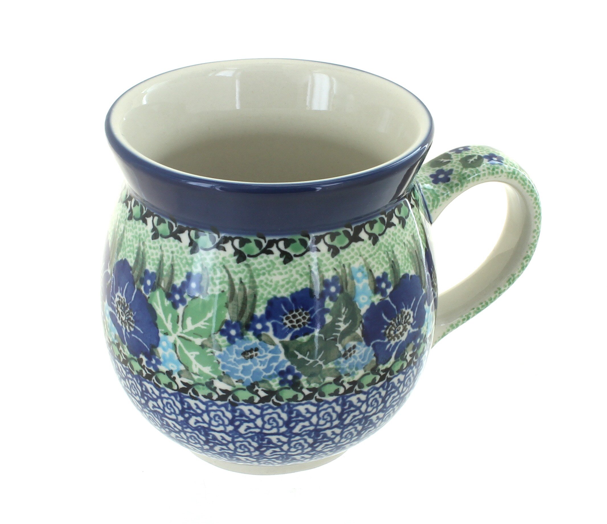 Blue Rose Polish Pottery - Blue Sapphire Fields Bubble Mug - 16 oz - Unique Shape Mug for Coffee & Tea