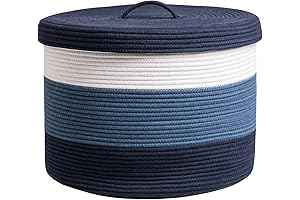 Cotton Rope Storage Basket with Lid - Blue/Deep Blue