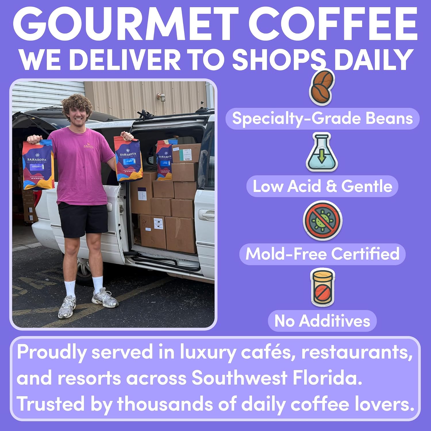 Sarasota Coffee Whole Bean Highlander Grogg | Medium Roast Gourmet Flavored Coffee Beans | Low Acid, Mold Free, Specialty Grade Flavored Bulk Beans | 5lb (80 oz)