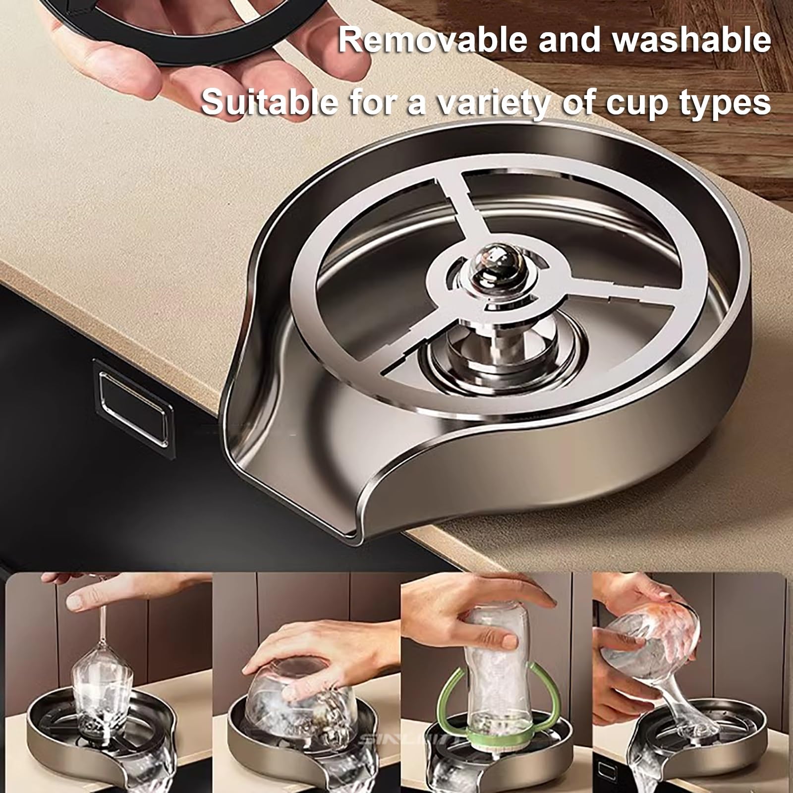 Dispositivo de descarga automática for fregaderos, enjuagador de vasos for encimera, lavavasos for botellas, lavavasos de acero inoxidable de primera calidad, limpiador de vasos for grifos, grifo de p