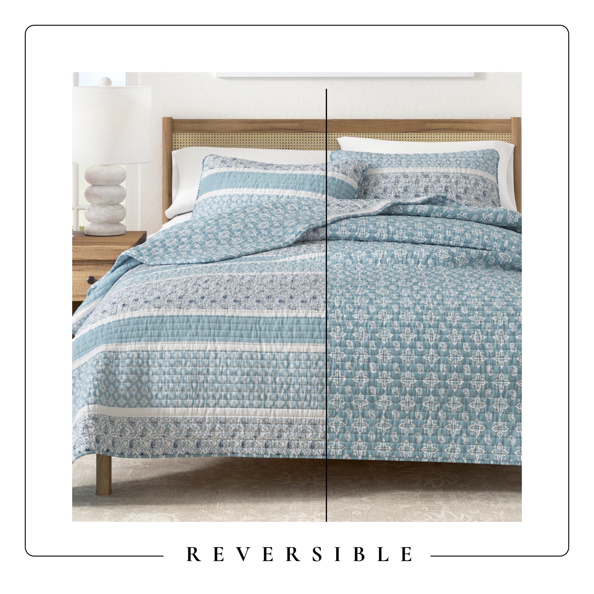Great Bay Home Juego de Ropa de Cama, edredón Reversible Azul de 3 Piezas con 2 Fundas, Ligero, para Todas Las Estaciones, Acogedor, Moderno, Juegos de Colcha de Cachemira, colección Kadi, Azul,