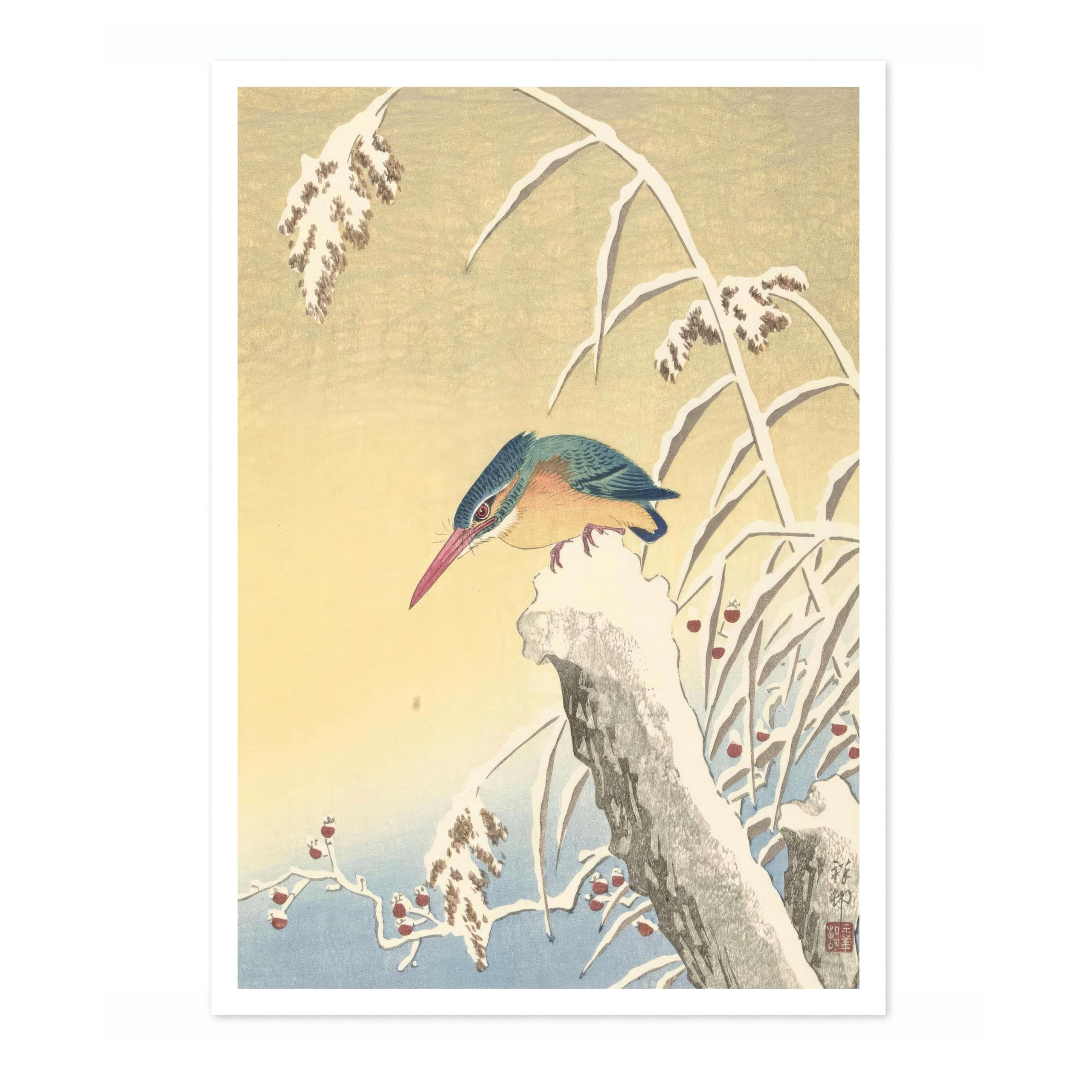 Kingfisher In The Snow Ohara Koson Poster, Japanese Woodblock Ukiyo-E Print, Vintage Bird Art Picture Animal Painting Wall Art Exhibition, Japan Birds Home Decor, 50x70cm (Print Only) - 50x70cm โ image 1
