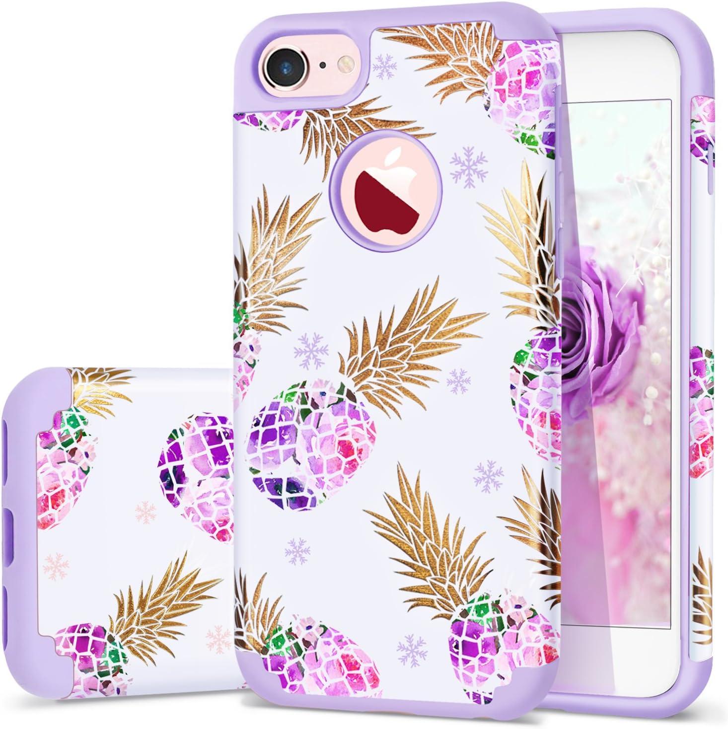 Pineapple iPhone 8 Case,iPhone 7 Case,Fingic Ultra Slim Floral Pineapple Cover Hard PC Soft Rubber Anti-Scratch Shockproof Protective Skin Cover for iPhone 7/iPhone 8,Flower Pineapple/Purple