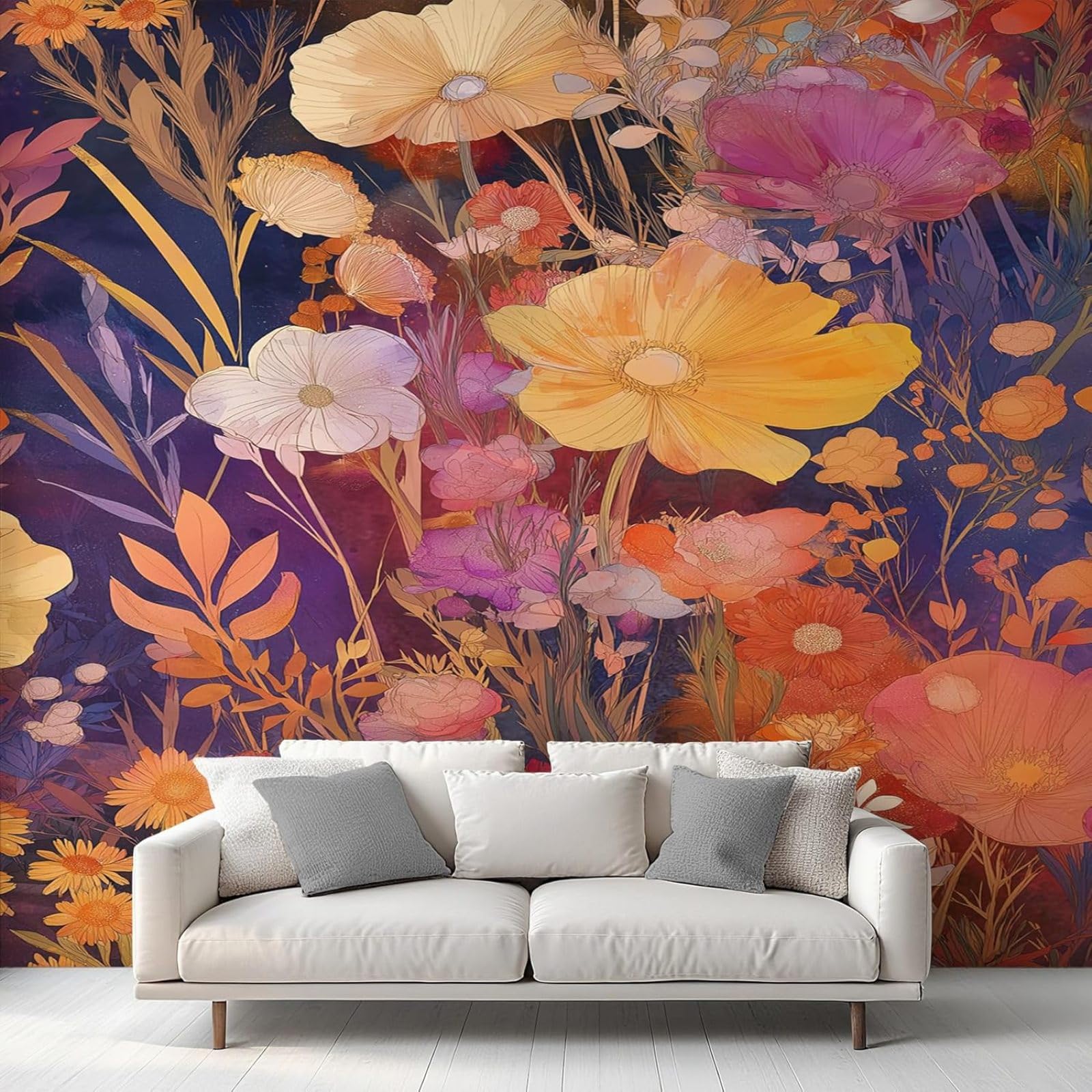 Papier peint fleurs d'automne revêtement mural intissé 300x210