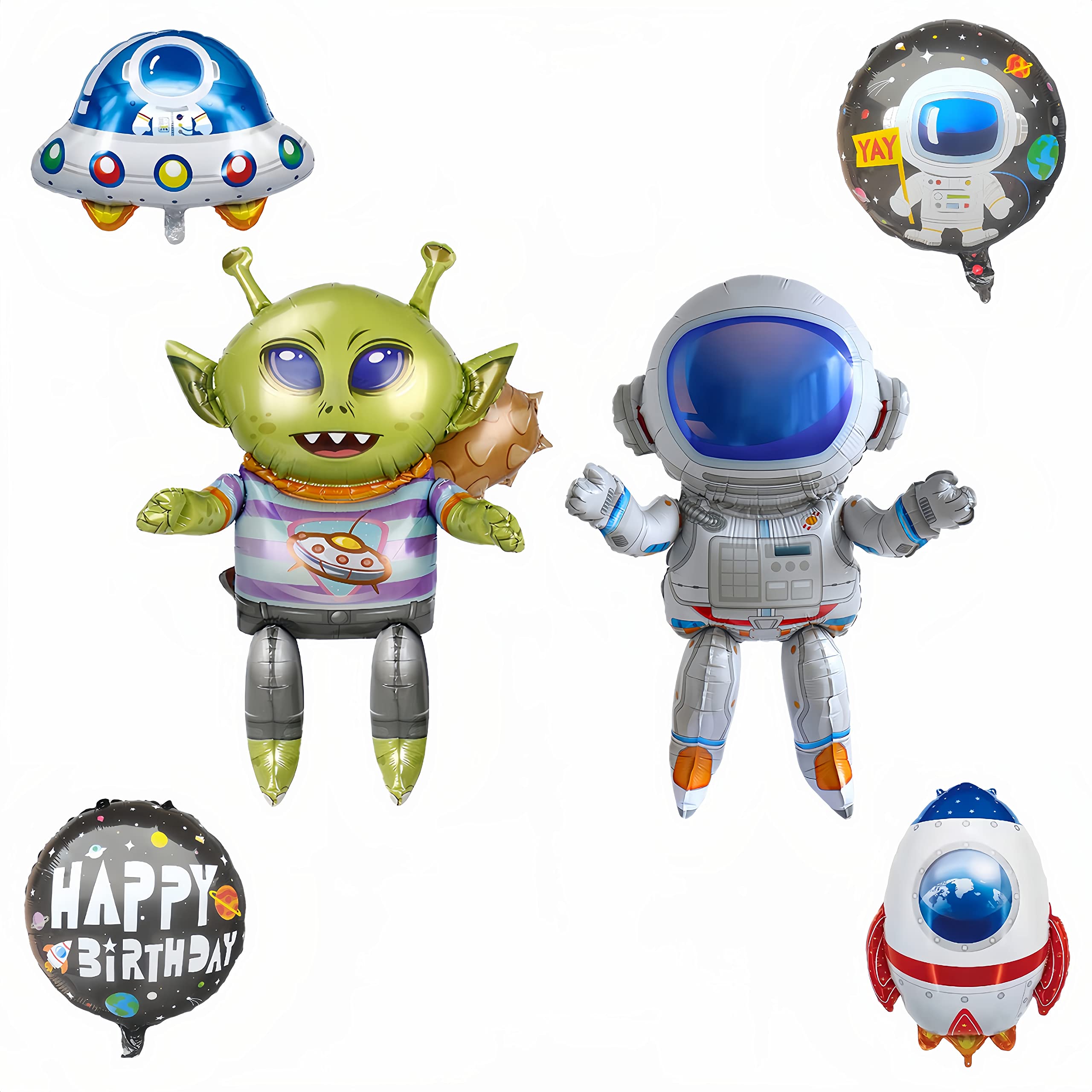 Photo 1 of 6 PCS 4D Standing Giant Astronaut Alien Balloons UFO Helium Aluminum/Space Alien Theme Birthday Party/Halloween/Easter/Rocket 2 pack 