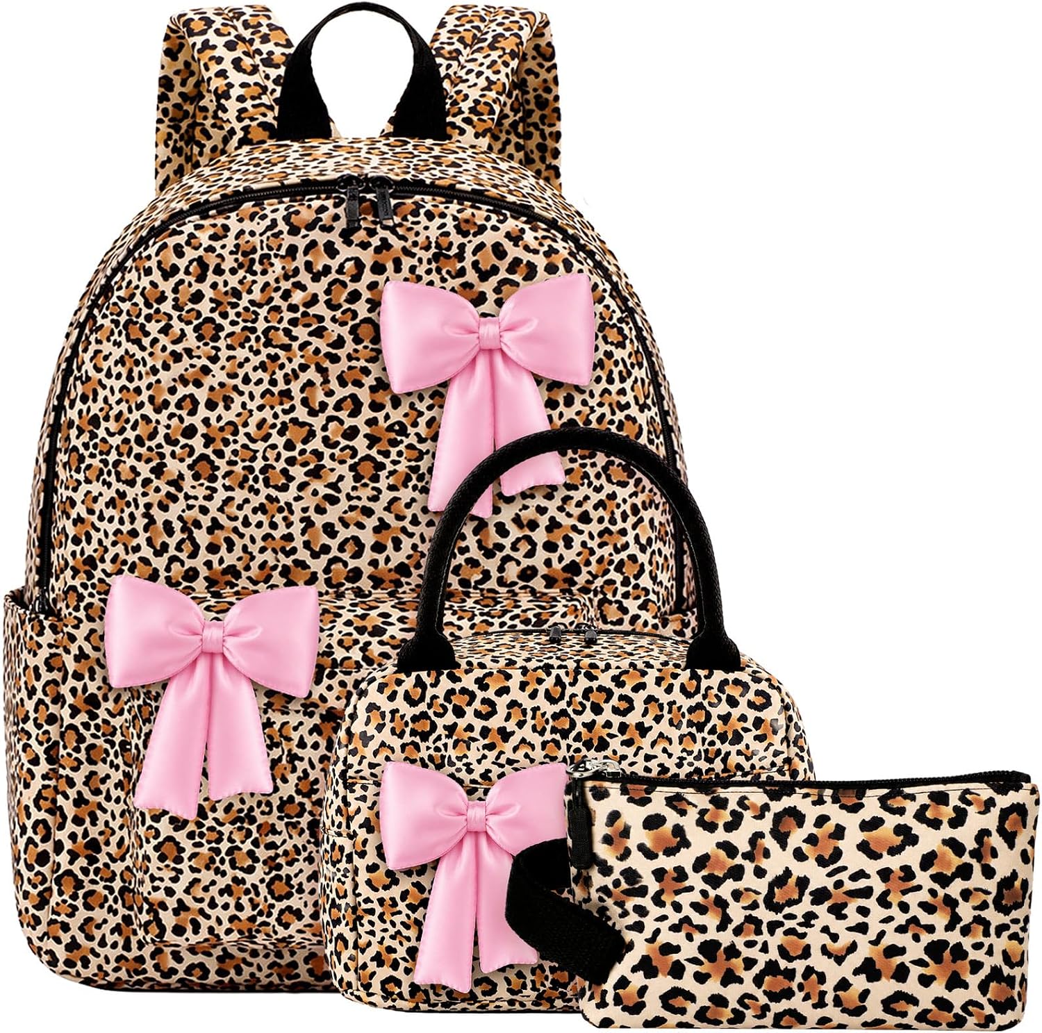 Shyyween 3 Pcs Backpack, Lunch Bag, Pencil Case Set Leopard Brown