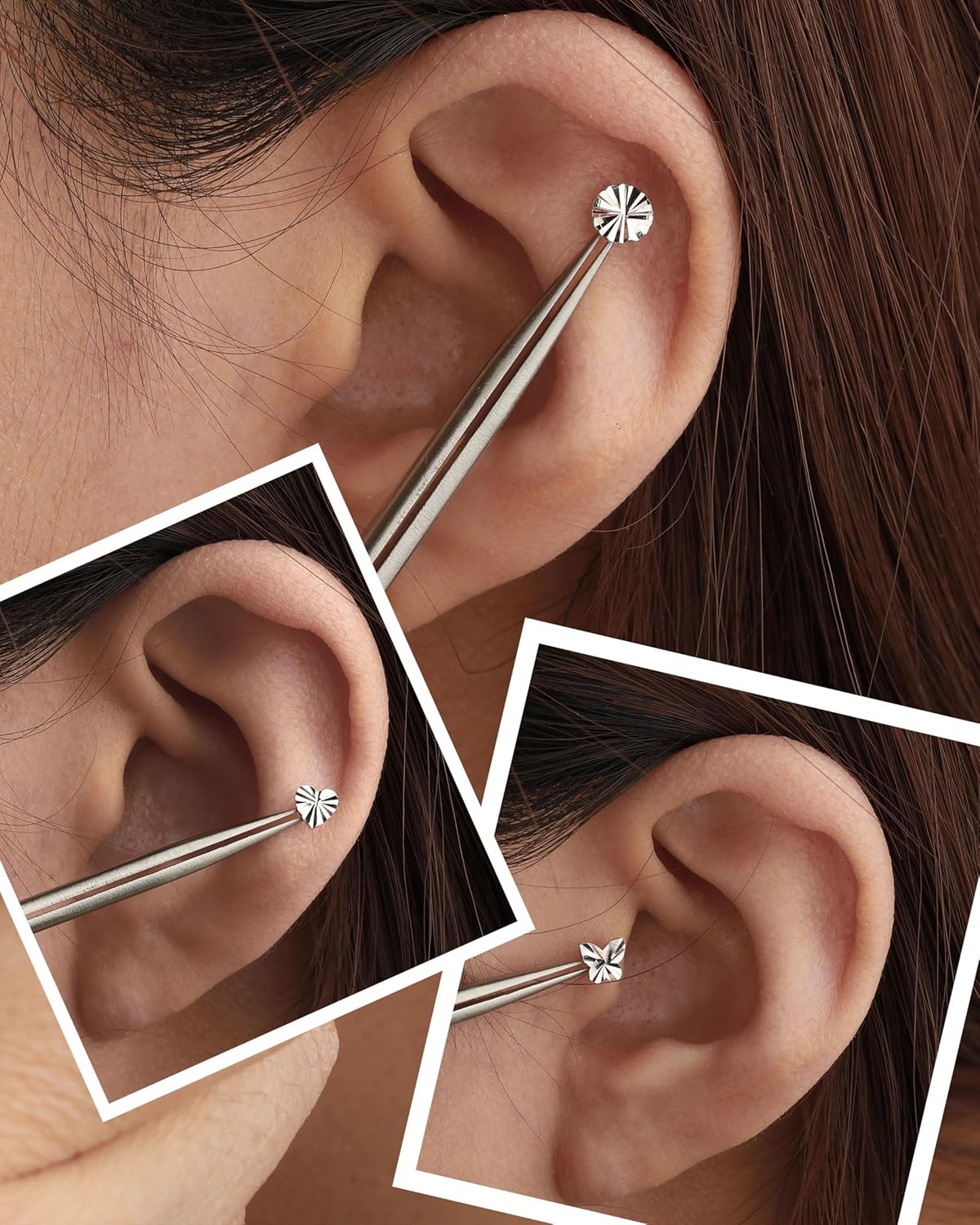 Jewseen Convex Concave Design Flat Back Stud Earring 925 Sterling Silver 16g 8mm Fine Piercing Jewelry for Cartilage Tragus Lobe - Image 2