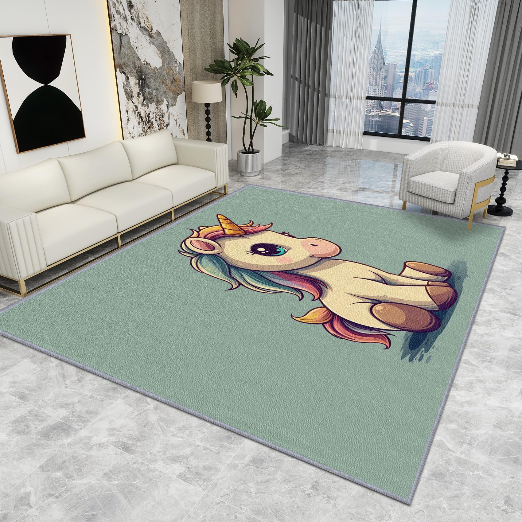 Unicorn Rug for Girls Bedroom - Unicorn Rug - Cute Cartoon Fantasy Animal Blue Rugs, Kids Girls Nursery Baby Carpet, Washable Rug Non Slip Small Area Rugs, Unicorn Home Decor Gifts, 60 X 110 cm