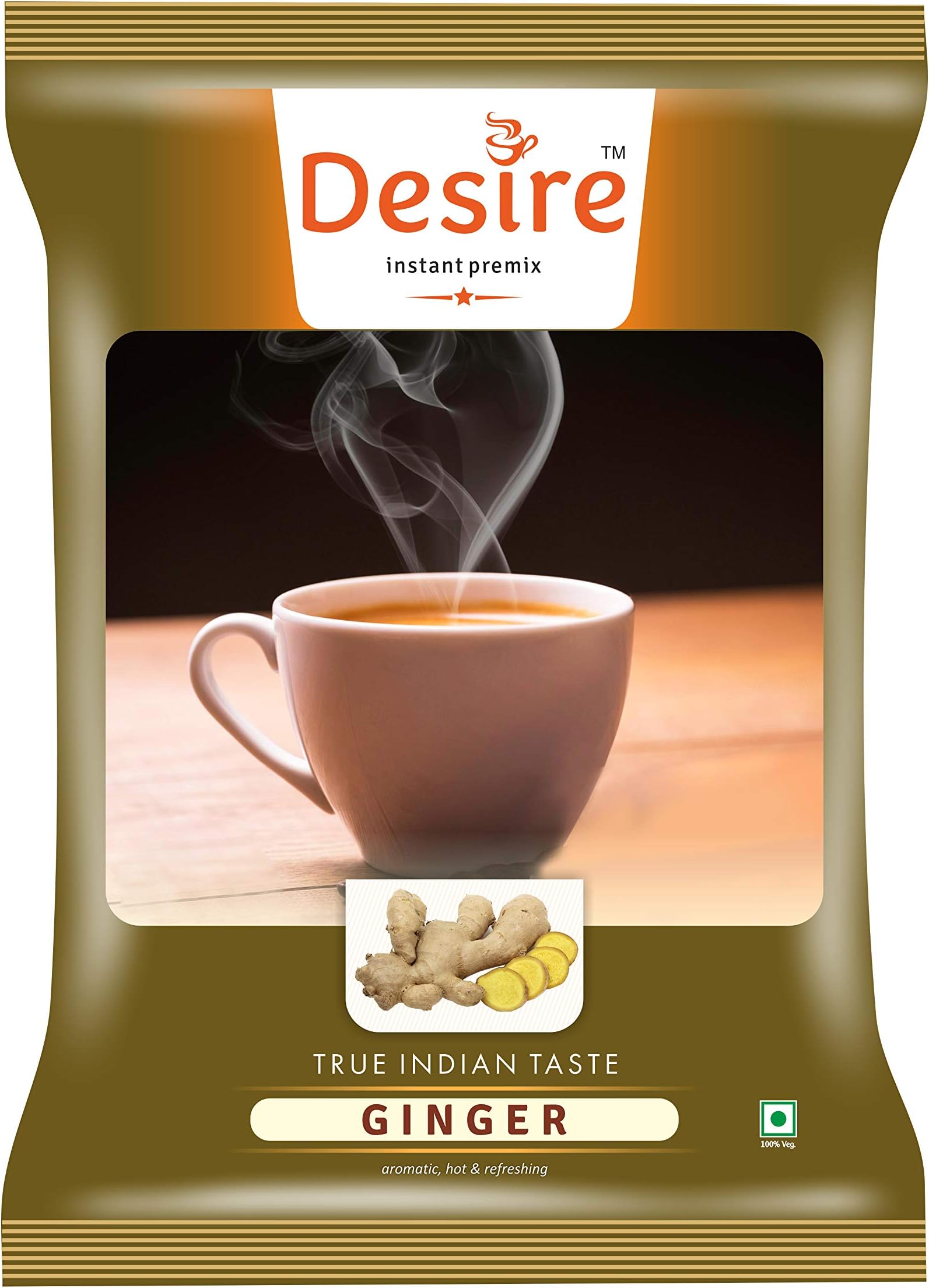 Desire Instant Ginger Tea Premix | Ready To Drink Adrak Karak Chai, Just Add Hot Water | Permium Instant Tea Mix Powder | Ideal For Vending Machine (Pack Of 1, 1 Kg) - Chai