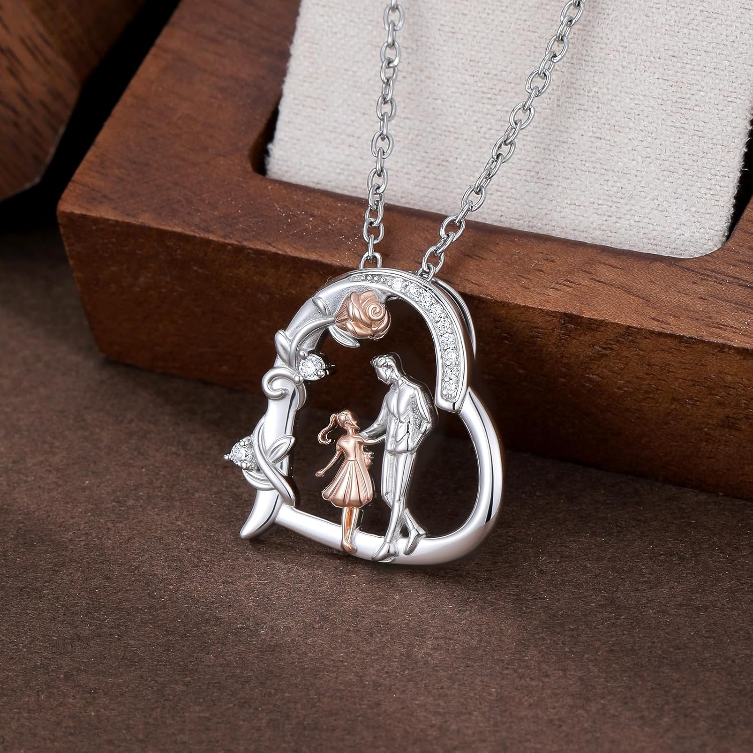 PELOVNY Father Daughter Necklace 925 Sterling Silver Daughter Pendant Necklace Birthday Christmas Jewelry Gifts for Daughters from Dad