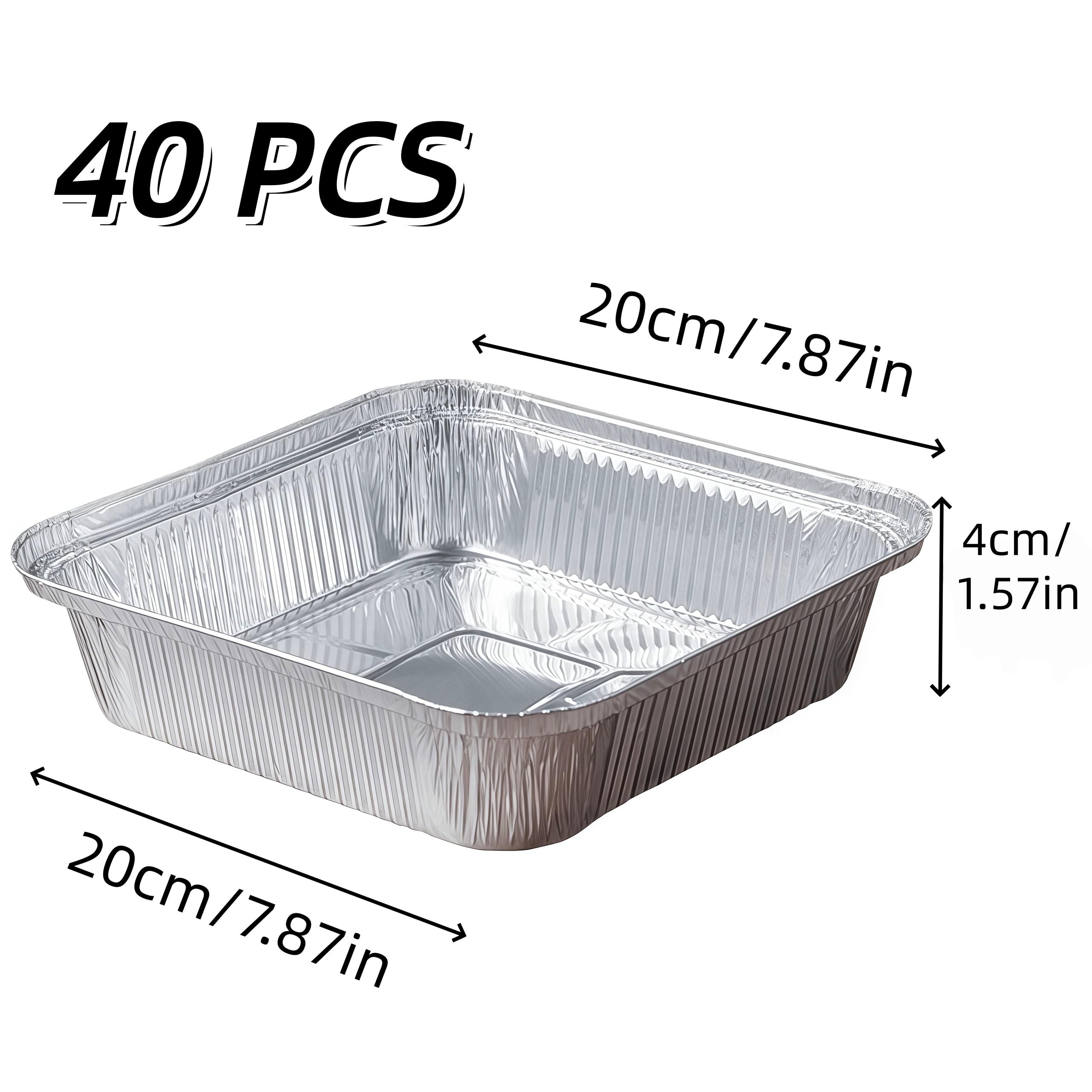 40 PCS Vaschette Alluminio Adatto al Forno per friggitrice ad Aria, 20 x 20 x 4 CM Teglie da Forno,Vassoi per Arrosti USA e Getta Forno Congelatore Sicuro Cottura Cottura alla Griglia Pentole