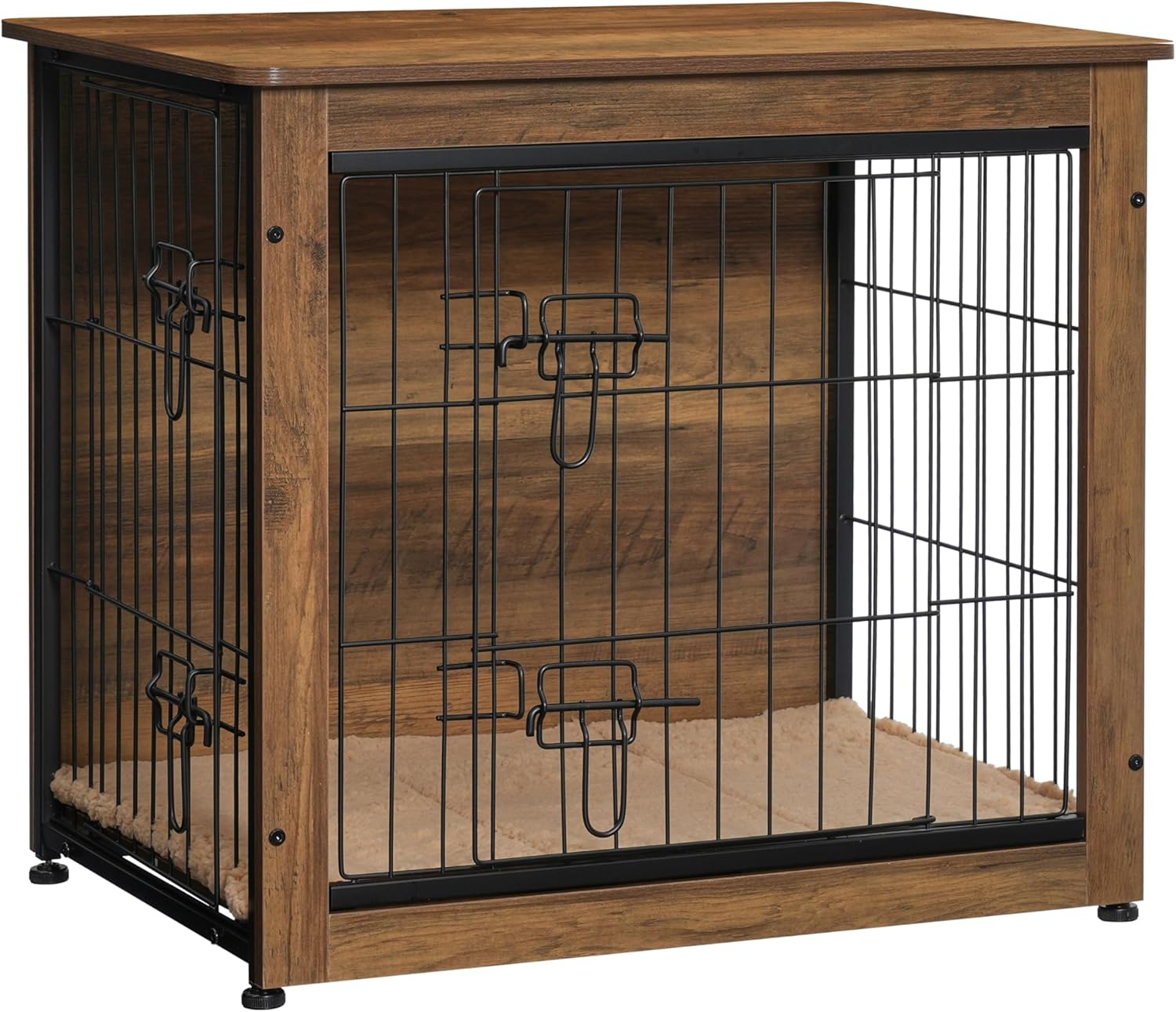 DWANTON Dog Crate Furniture with Cushion, Wooden Kennel Table with Double Doors, Indoor Dog House, Small/Medium/Large Size, 27.2" L, Warm Brown 27.2"L x 20.1"W x 23.6"H Warm Brown