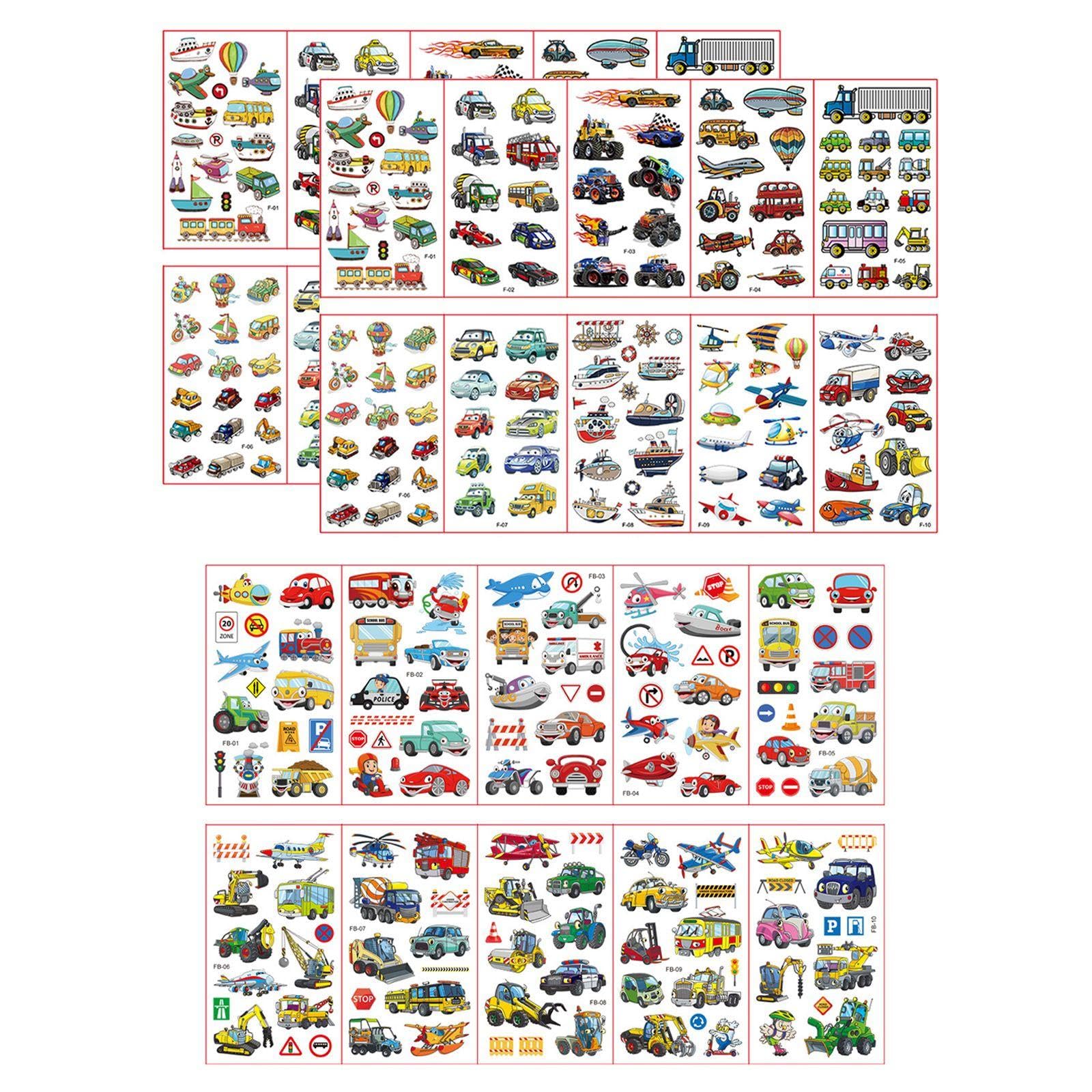WUFGWBD 30 Children'S Tattoo Stickers, Transportation Tattoo Stickers, Diy Self-Adhesive Decorative Stickers, Creative Cartoon Stickers, Interesting Stickers