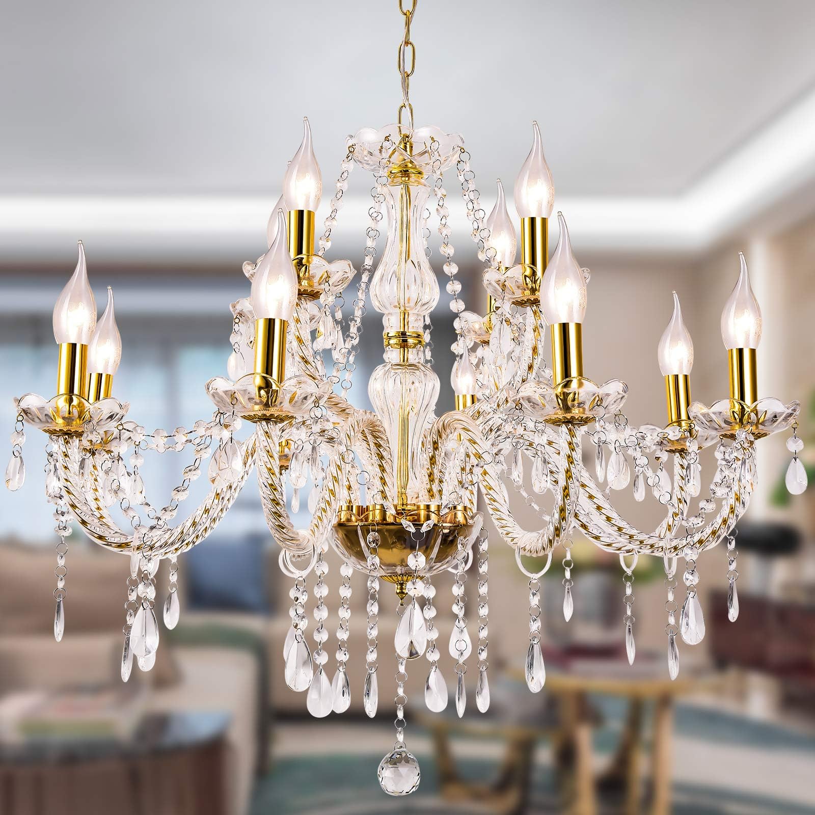 Moderna y lujosa vela de vidrio dorado, 12 luces K9 moderna lámpara de ...