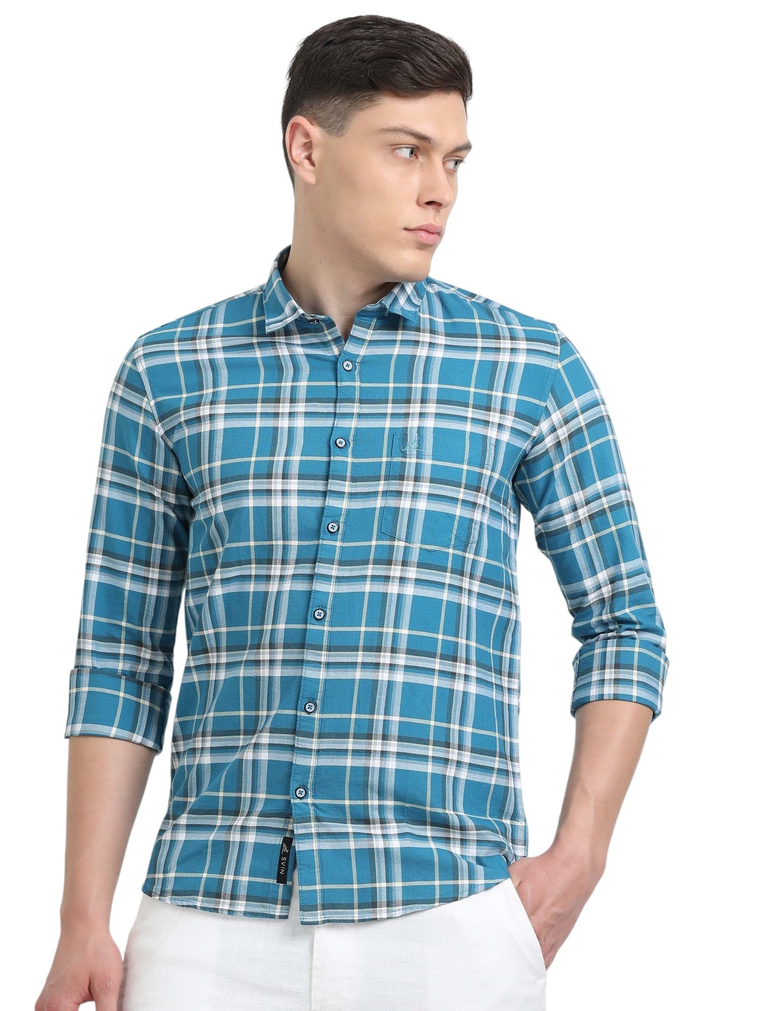 SVIN Cotton Oxford Fabric Shirt for Mens Luxurious Softness & Timeless Elegance | Perfect for Office, Casual Outings, Travel, and Everyday Wear (Turquoise Blue)-image-17