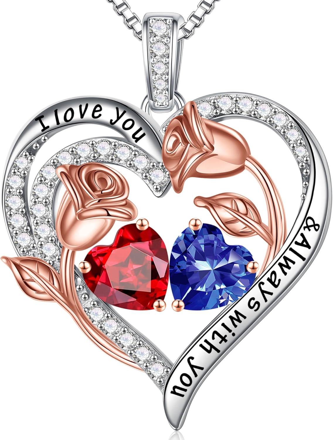 Iefil Valentines Day Gifts for Her - 925 Sterling Silver Rose Heart Birthstone Necklace Birthday Anniversary Jewelry Gifts for Her Wife Mom Daughter