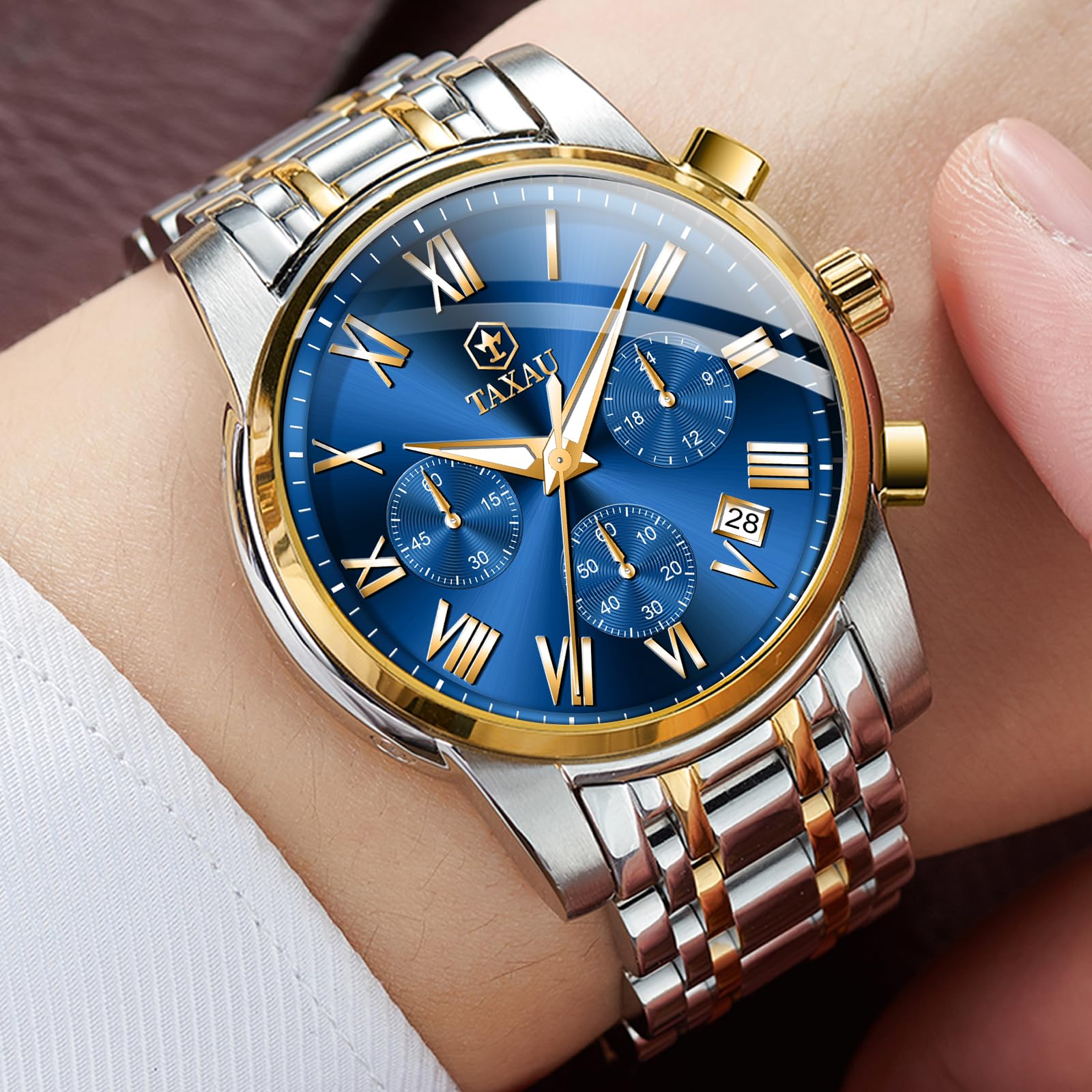 Taxau Uhr Mit Datums Leuchtend wasserdichte Klassische Geschäftlich Vintage Quarzuhren herrenuhren Römisches Zifferblatt mit Nachtsicht Leicht zu lesen Herren Uhren