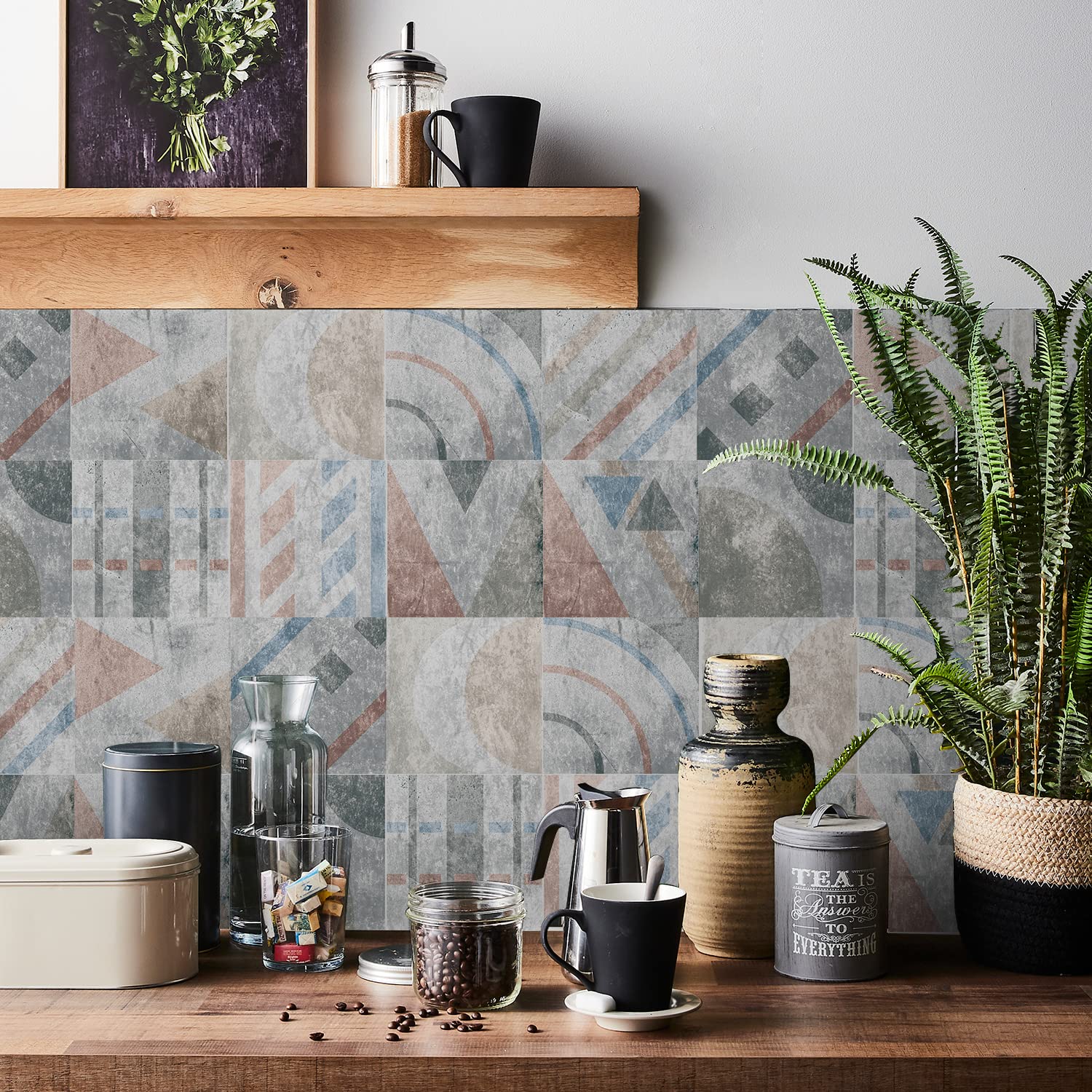 HORIWE Tile Stickers 24pcs Moroccan Style Wall Decal Sticker Adhesive Tile Art DIY Kitchen Bathroom Backsplash Floor Home Decor PVC Waterproof Oil Proof New 8x8 Inches