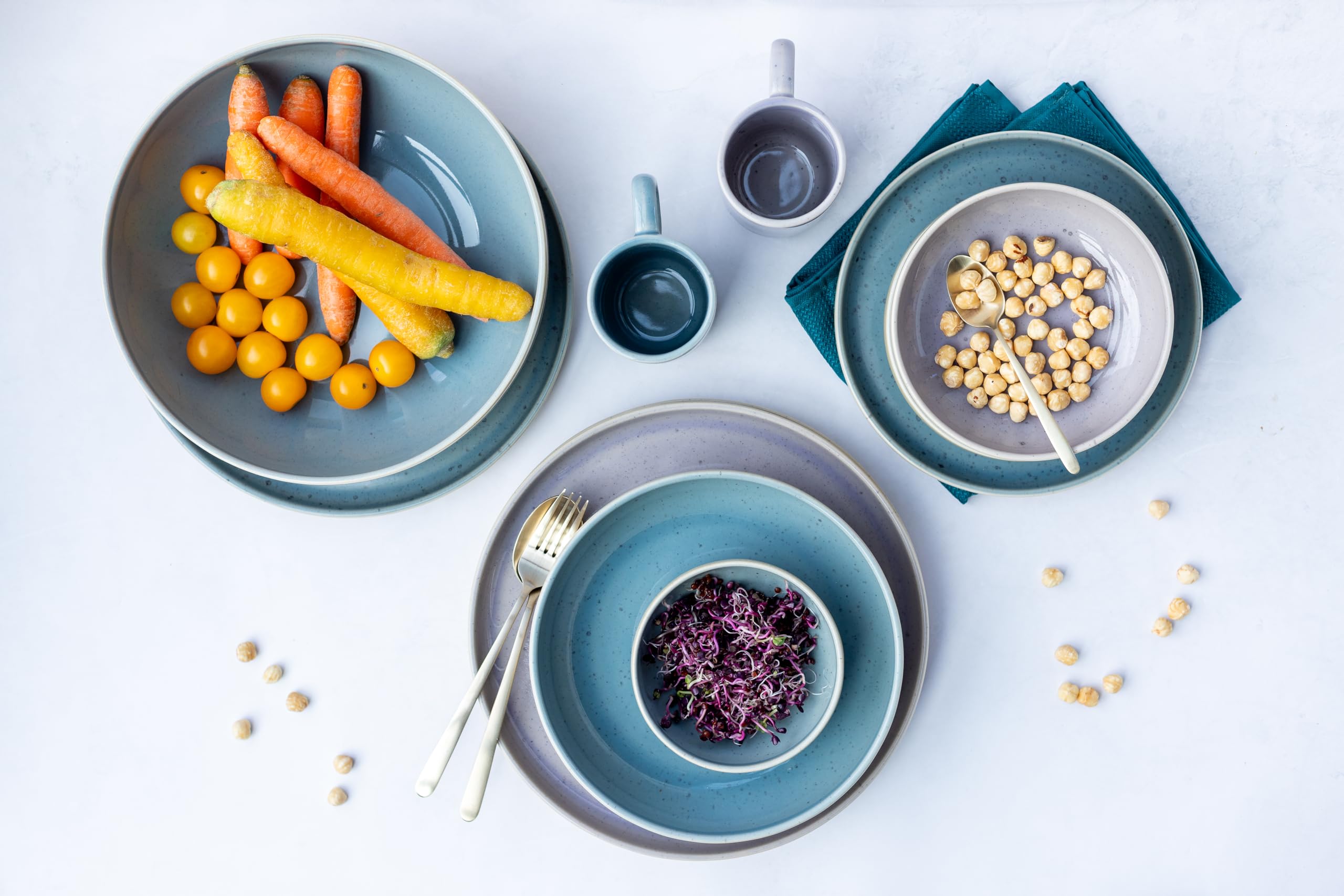 MÄSER, Serie Candy, Schüssel Set bestehend aus 5 Schüsseln, Perfekt für Müsli, Salate oder Snacks, moderne runde Form, Pastellfarben, hergestellt in Portugal, Steinzeug, Blau