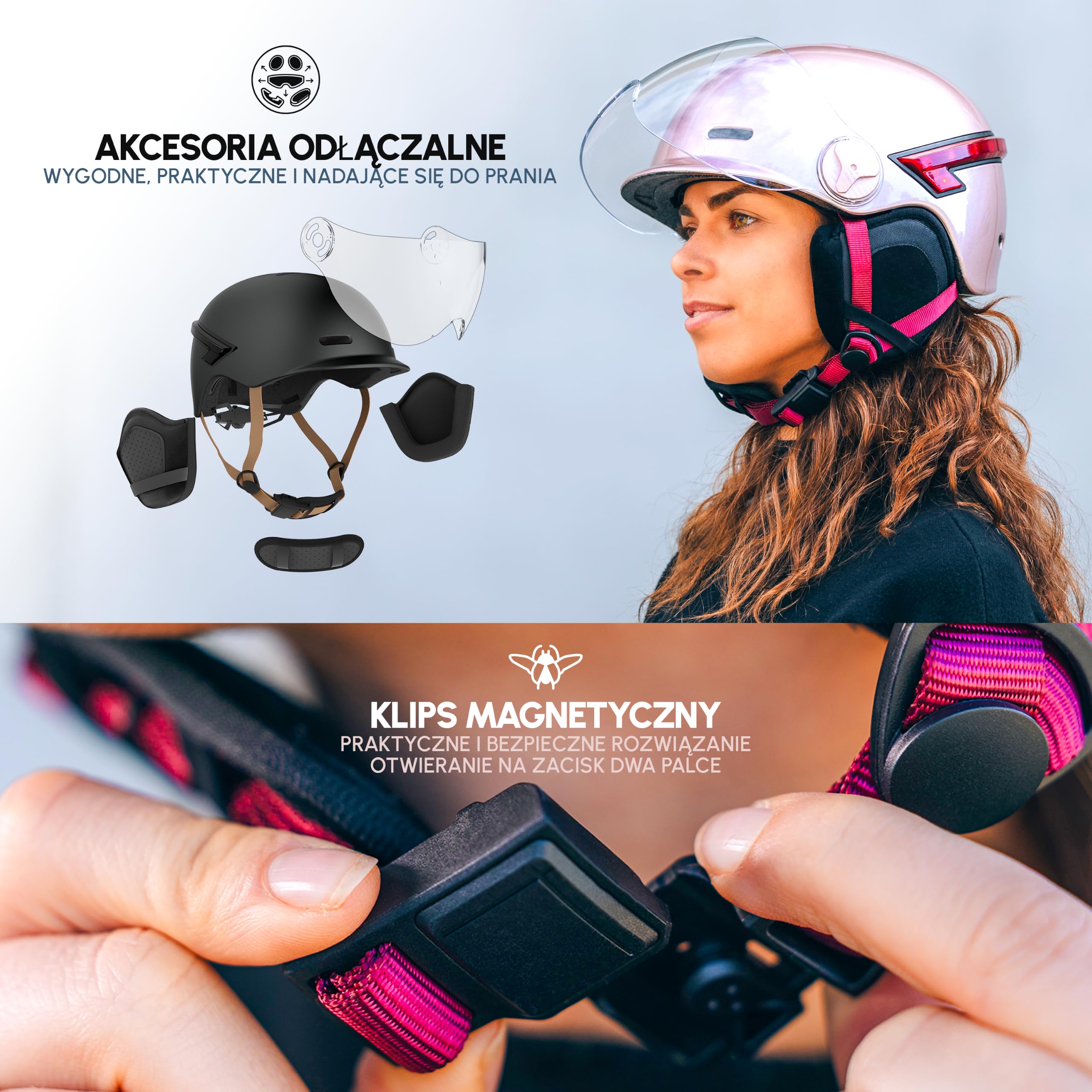 CASR Glow Kask rowerowy LED i hulajnogi, daszek XL i zdejmowane nauszniki, tylne kierunkowskazy i pilot zdalnego sterowania, ładny miejski design dla mężczyzn i kobiet, przezroczysty róż, rozmiar M