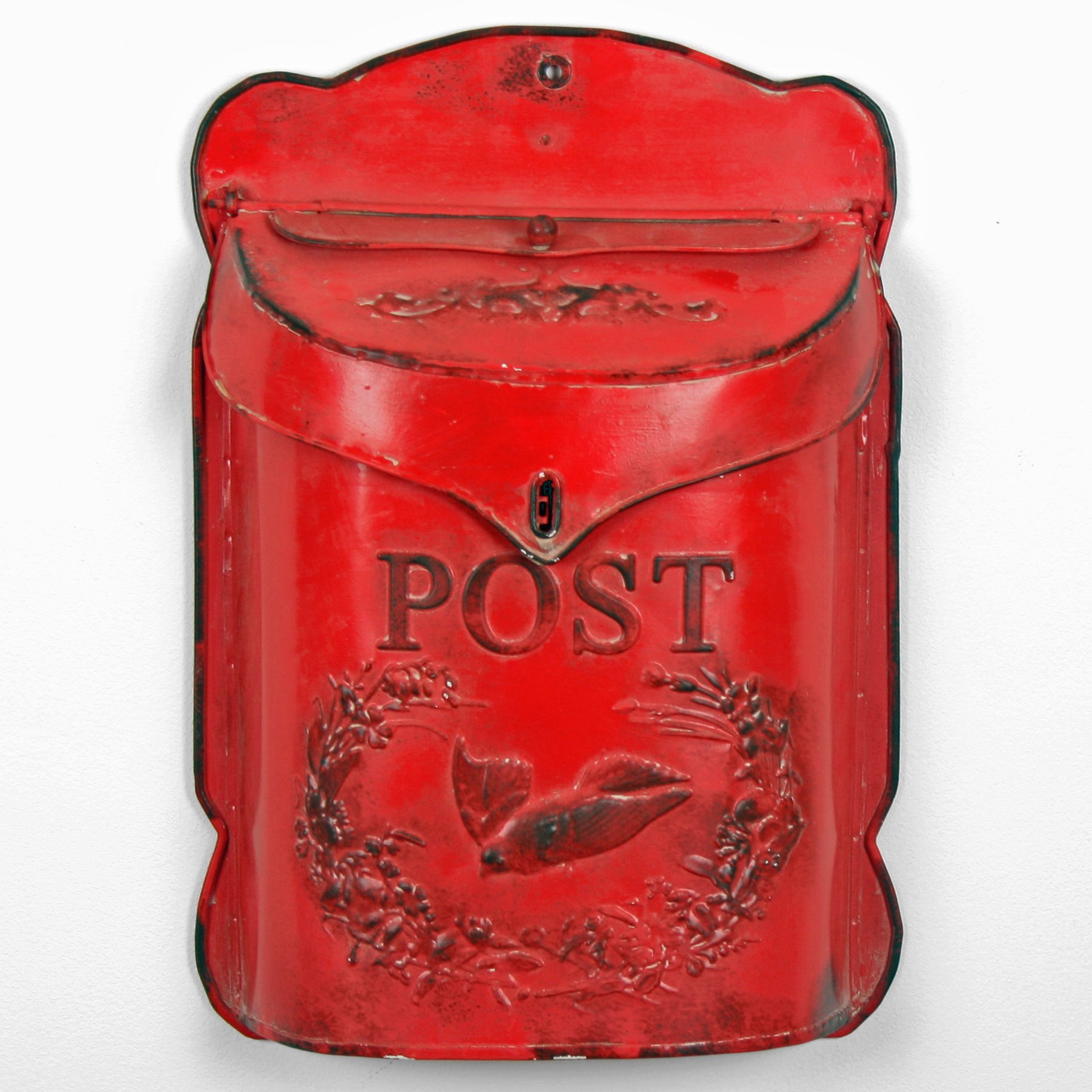 Originals Decorative Red Wall Mounted Embossed Metal Vintage Tin Post Box