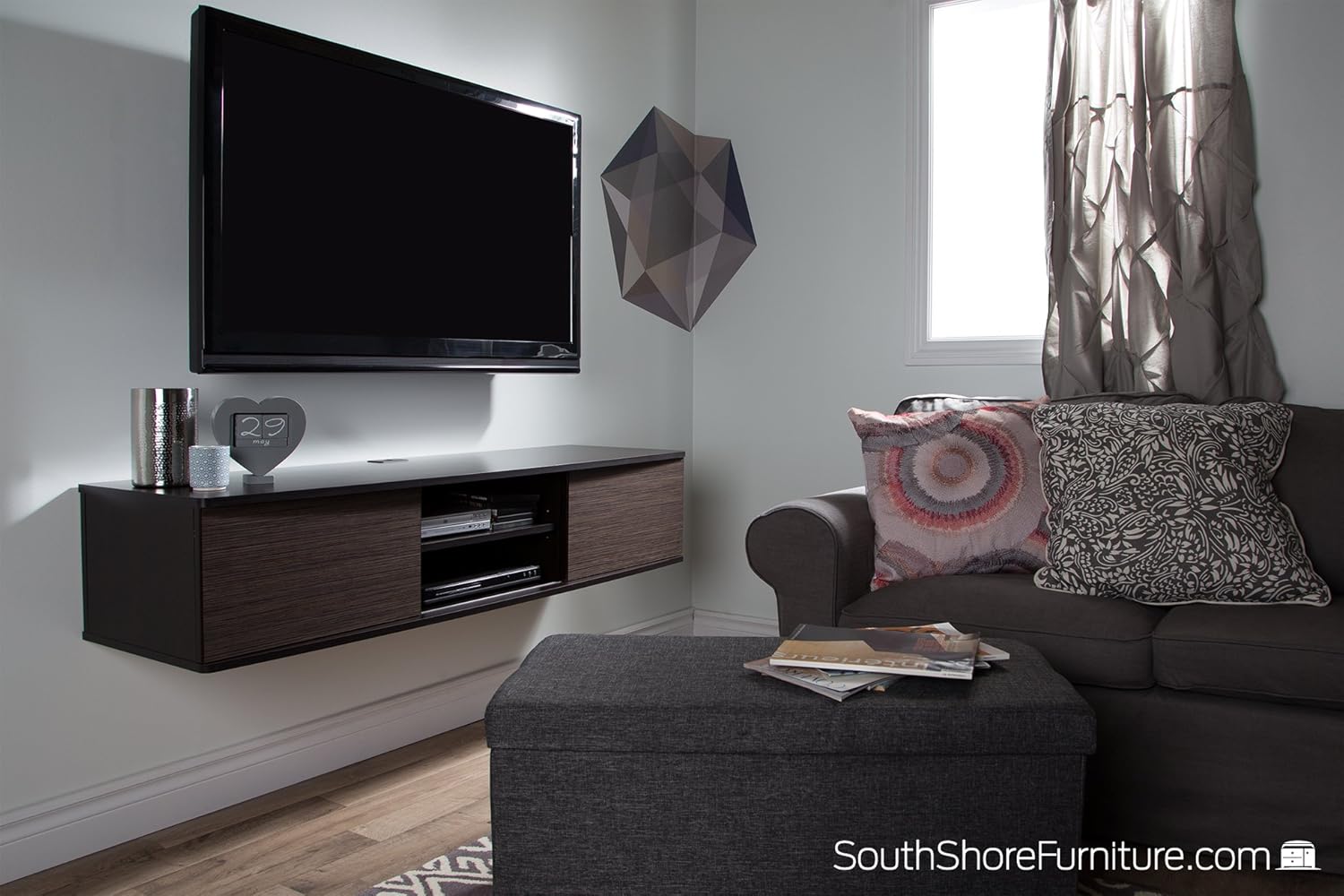 South Shore Floating Wall Mounted Media Console, Chocolate & Zebrano : Electronics