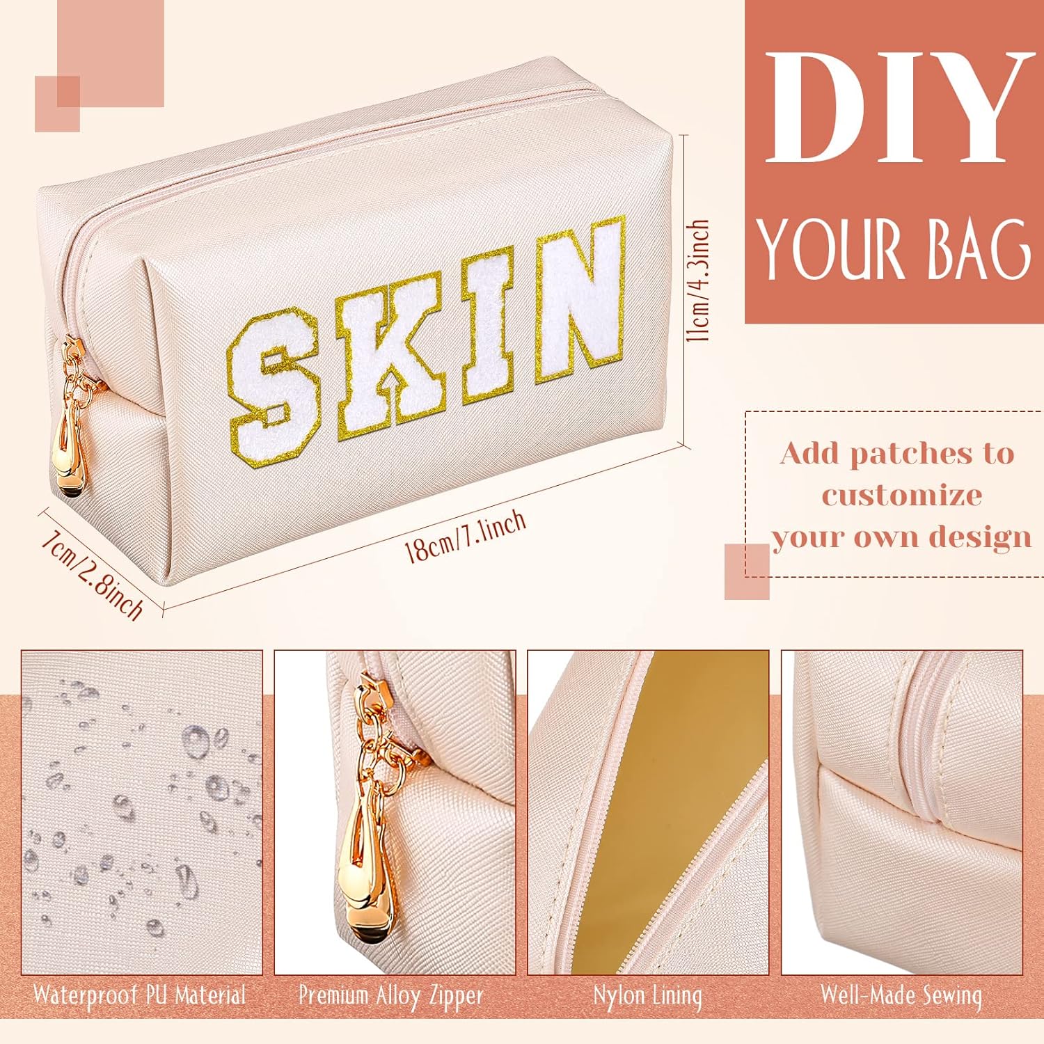 Cunno 20 Pcs Preppy Makeup Bags PU Leather Cosmetic Pouch with Zipper Waterproof Make up Bags Toiletry Beauty Container for Women Bridal Shower Favors End of the Year Teacher Gifts(Golden) - Image 3