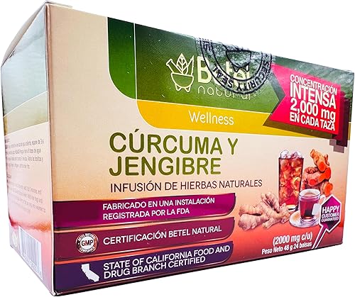 Té de cúrcuma y jengibre (Te de Curcuma y Jengibre) de Betel Natural, fuente natural de antioxidantes y curcuminas, 30 bolsas de té