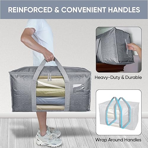 Miniatura 4 de BALEINE Paquete de 8 bolsas de mudanza extragrandes con asas reforzadas, bolsas de almacenamiento resistentes para suministros de mudanza, camping