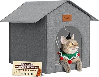 Outdoor Cat House Weatherproof, Insulated Cat Houses for Outdoor/Indoor Cats for Winter, Waterproof Feral Stray Cat Shelter with Door Curtain and Warm Cushion, Easy to Assemble, Grey