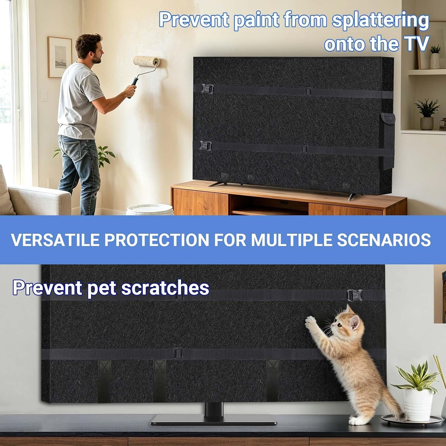 Thickened TV Cover for Moving 50"-55" Anti-Scratch TV Screen Dust Cover Felt Television Protector Cover with Bottom Strap and 2 Nylon Backpack Straps for Protection TV,Moving,Home Renovation,Pet Scratch image 5