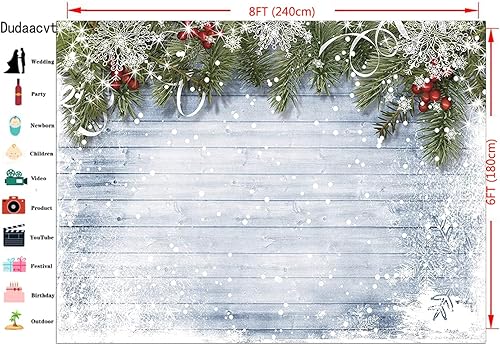 Miniatura 6 de Dudaacvt Telones de fondo de fotografía de Navidad de 8 x 6 pies de pared de madera blanco nieve telón de fondo de decoración de Navidad D219