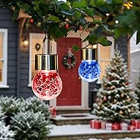 Vista 4 de GIGALUMI Paquete de 12 luces solares impermeables para exteriores, luces solares colgantes para decoración exterior de jardín, farol de vidrio