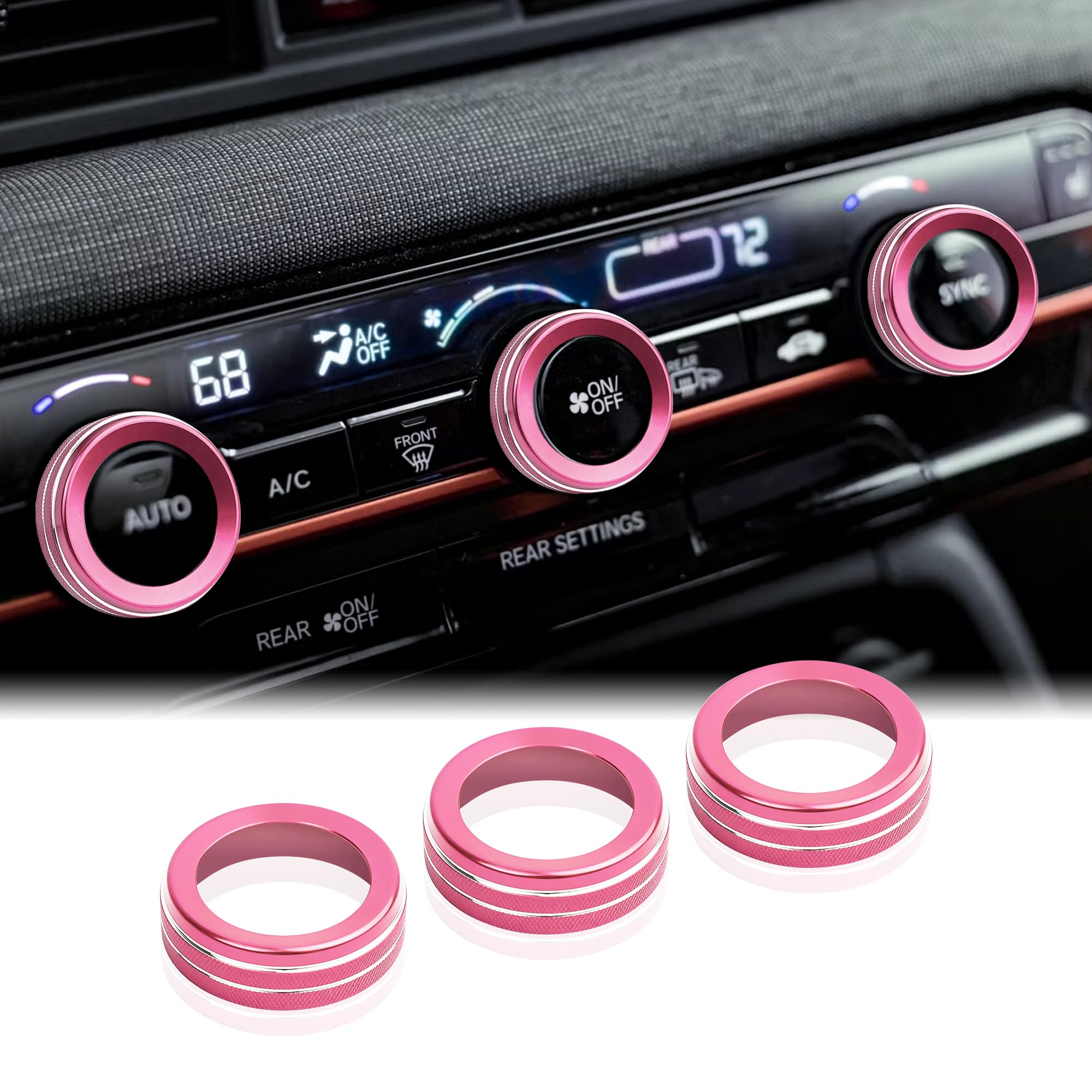 Compatible with Honda Passport 2026 Accessories Air Conditioner Aluminum Alloy Knob Cover Trims 3-Pieces Kit Pink - DvlynAuroa