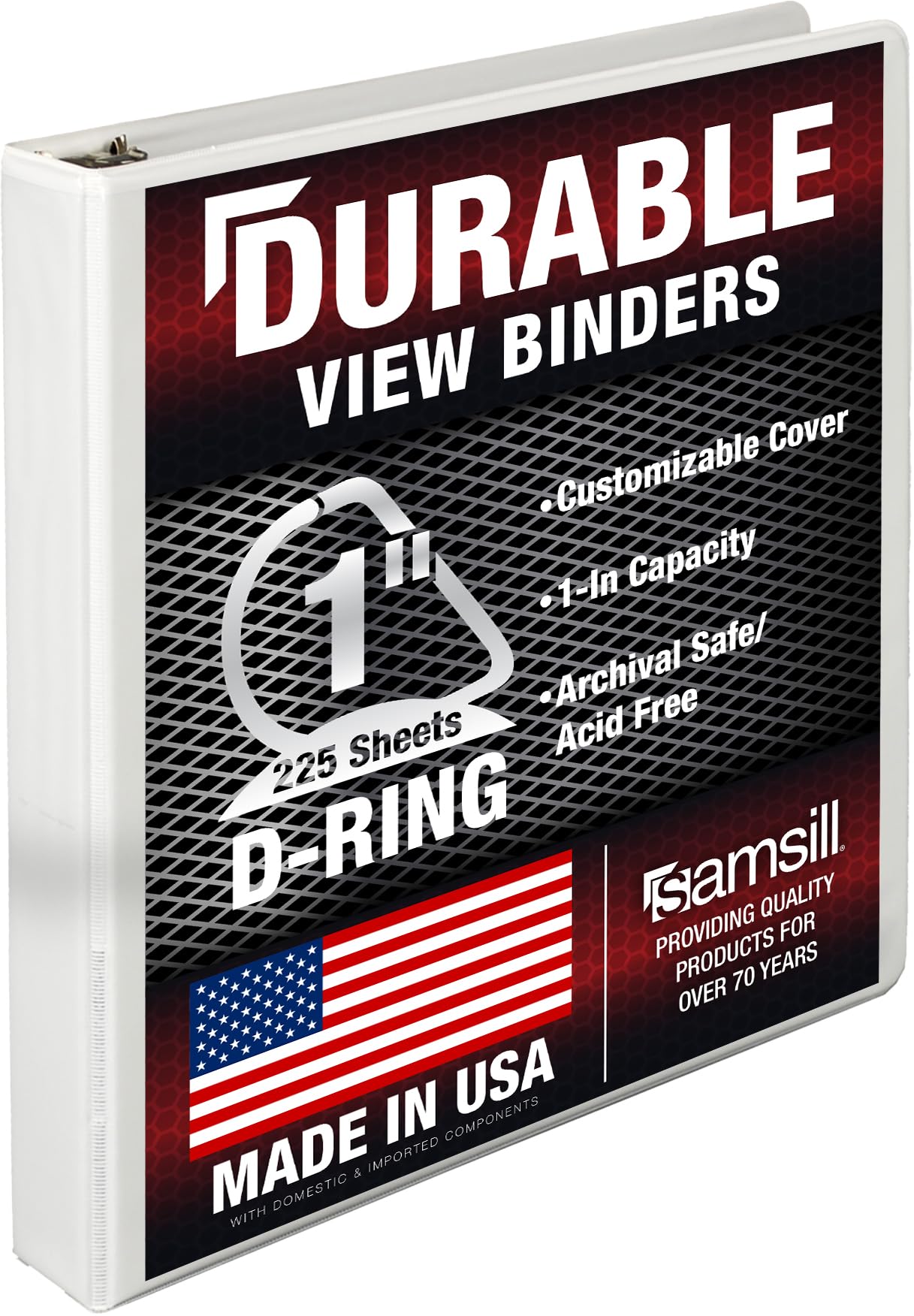Samsill Durable 1 inch 3 Ring Binder, D Ring Binder, 100% Recycled Chipboard, White