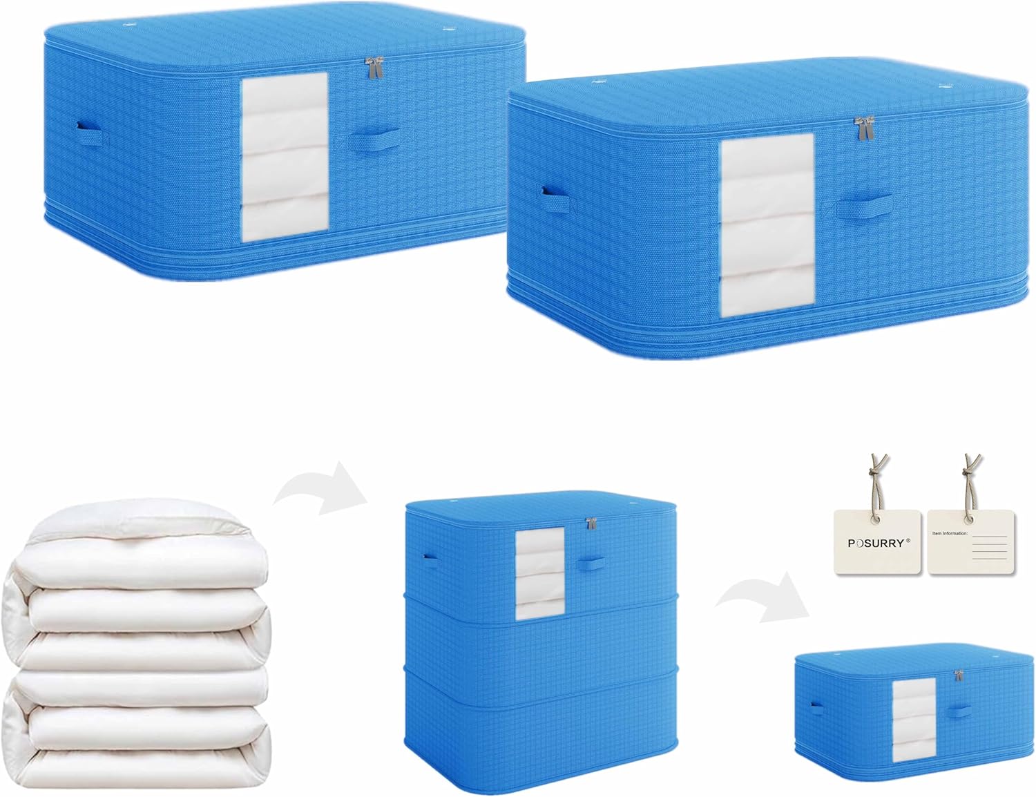 3-Layer Compressible with Zippers Blanket & Comforter Storage Bag,Ultra Space Saving Self Compression Organizer，Save 50% Space, 2 PCS，Gray