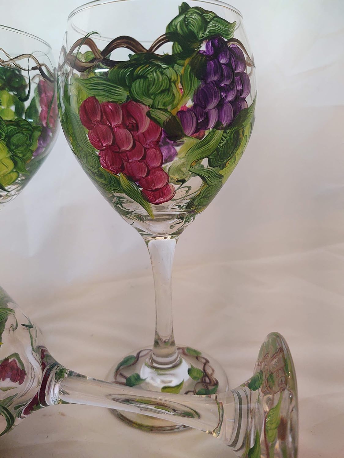 Hand painted Vibrant multi grape goblets. Set of 4 20 ounce red wines.